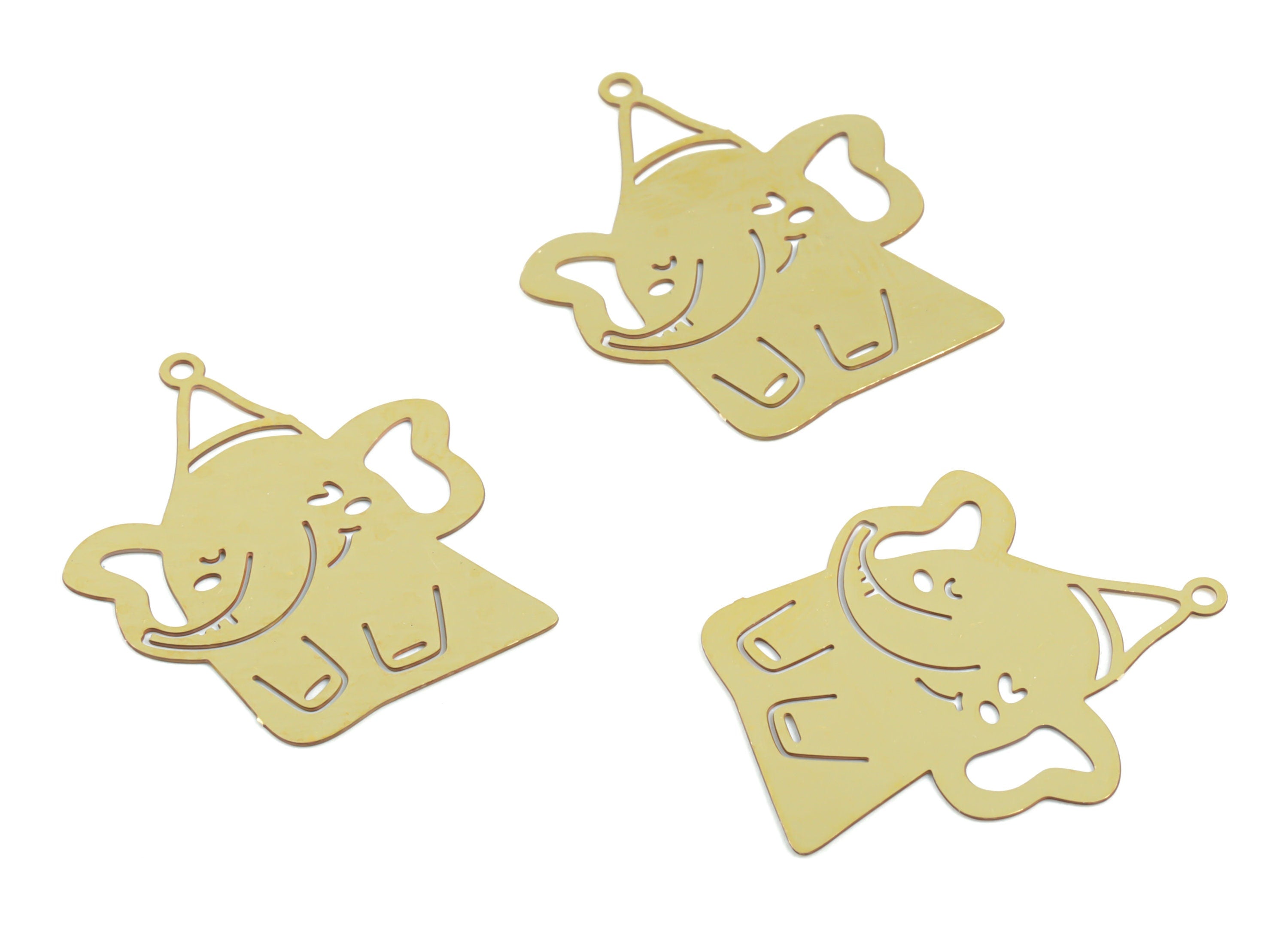 Brass Elephant Earring Charms - Raw Brass Elephant Pendant - Earring Findings - Jewelry Supplies - 25.99x21.69x0.29mm - JJC11916 - DOMEDBAZAAR