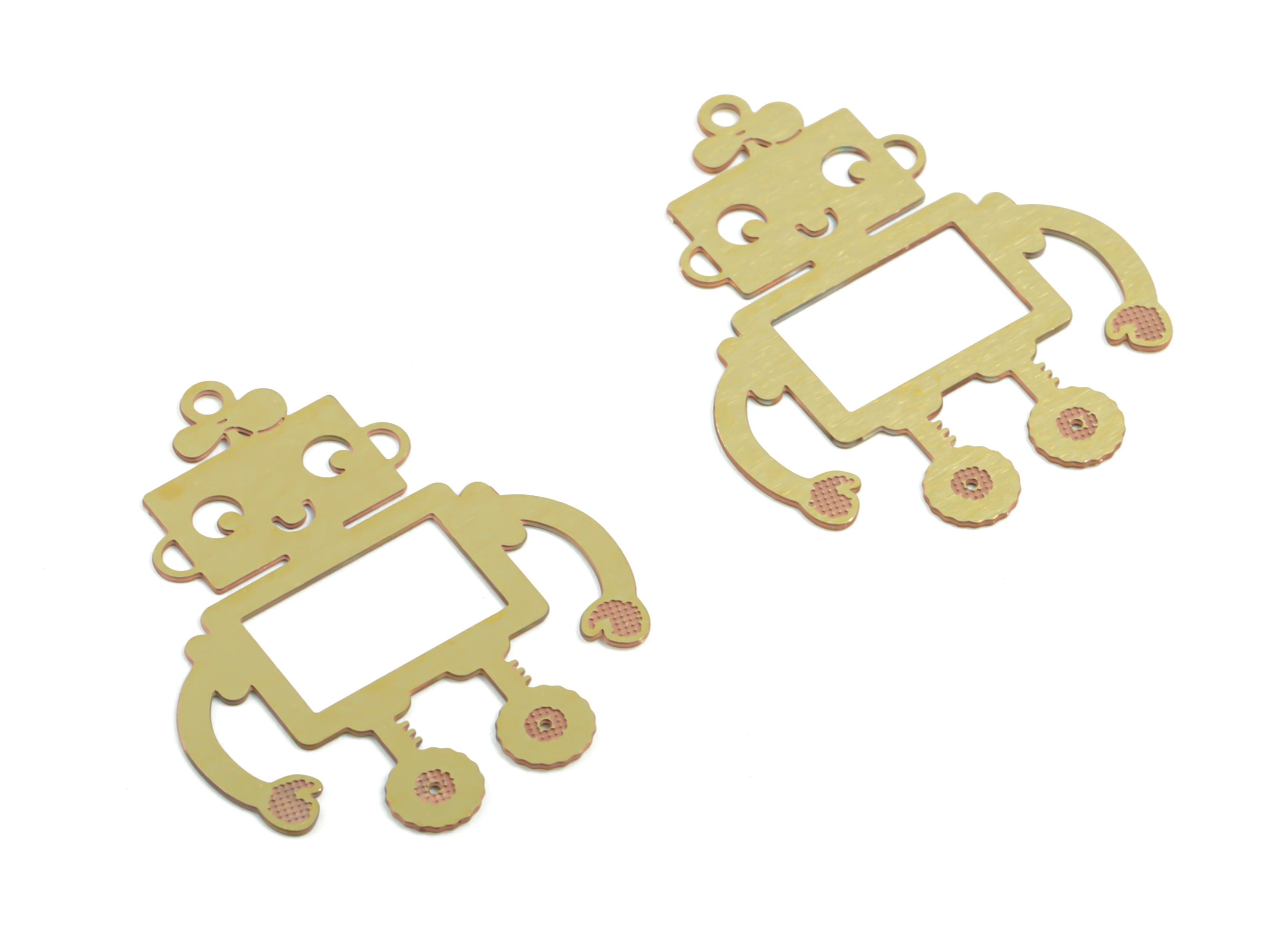 Brass Robot Earring Charms - Raw Brass Robot Pendant - Earring Findings - Jewelry Supplies - 25.32x20.32x0.29mm - JJC11919 - DOMEDBAZAAR