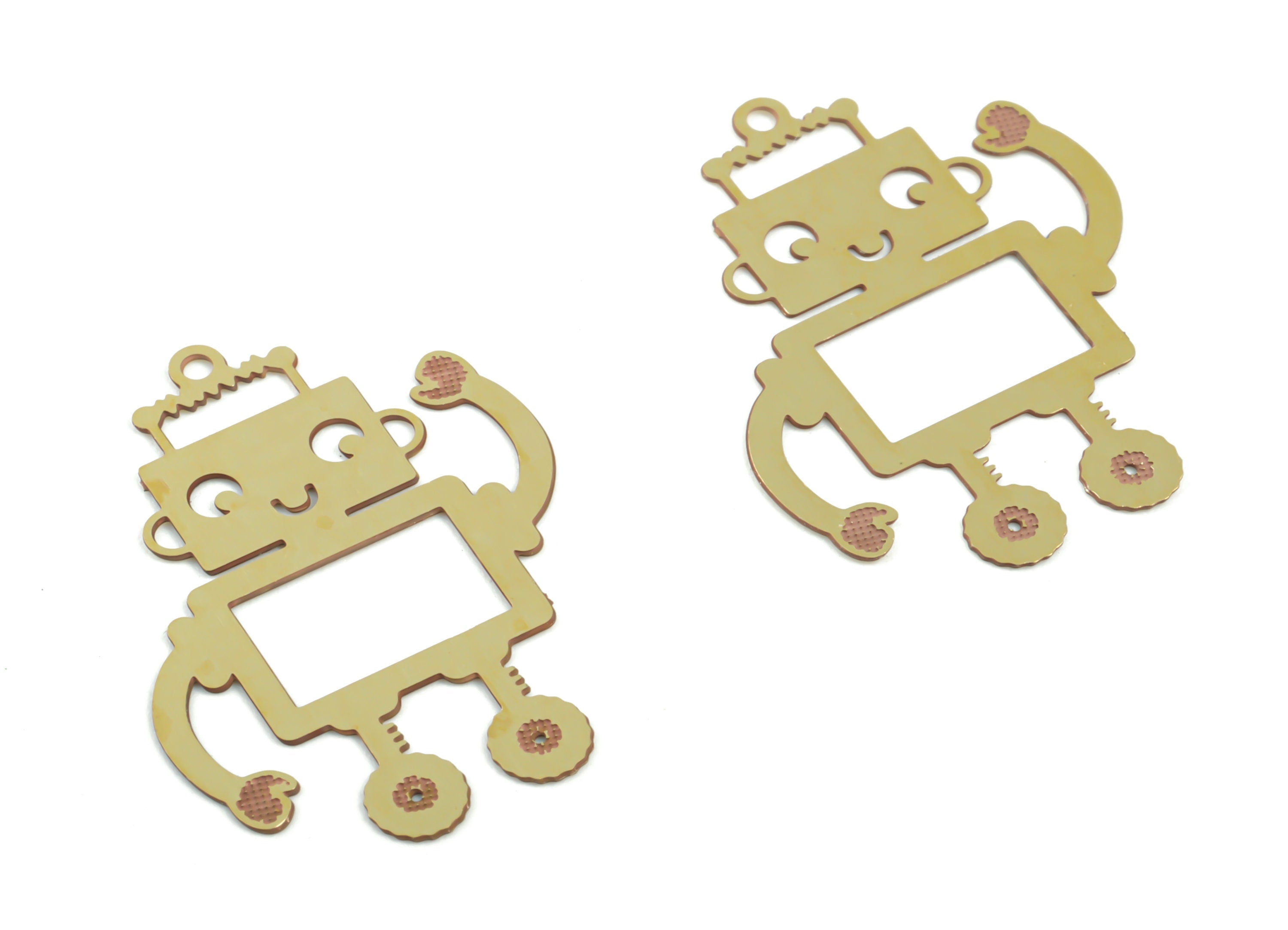 Brass Robot Earring Charms - Raw Brass Robot Pendant - Earring Findings - Jewelry Supplies - 26.17x24.29x0.29mm - JJC11924 - DOMEDBAZAAR