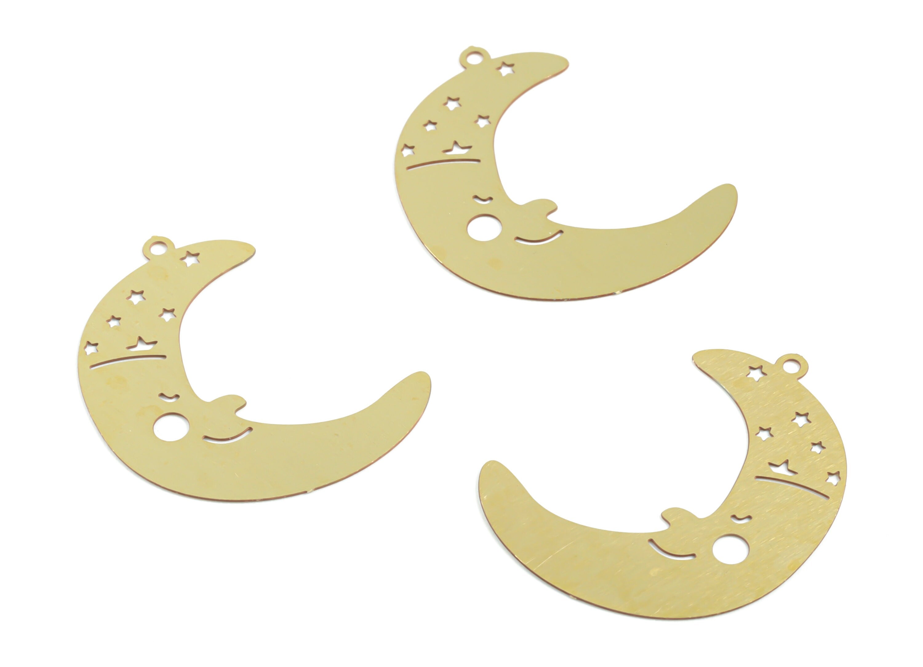 Brass Crescent Face Earring Charms - Raw Brass Face Moon Pendant - Earring Findings - Jewelry Supplies - 26.58x20.02x0.29mm - JJC11923 - DOMEDBAZAAR