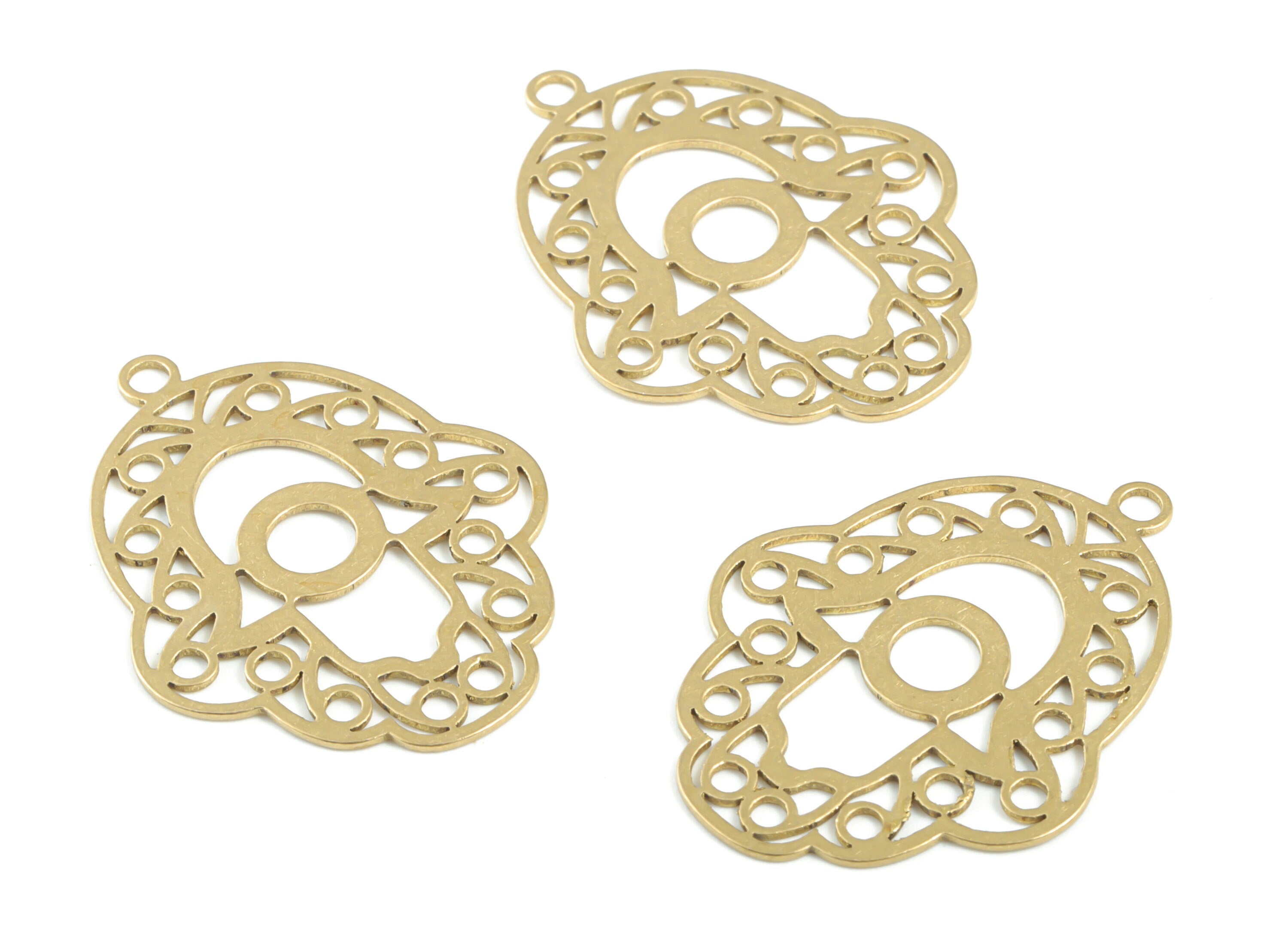Brass Hamsa Hand Earring Charms - Raw Brass Hamsa Hand Pendant - Earrings Finding - Jewelry Supplies - 31.37x24.02x0.67mm - PPM3269 - DOMEDBAZAAR