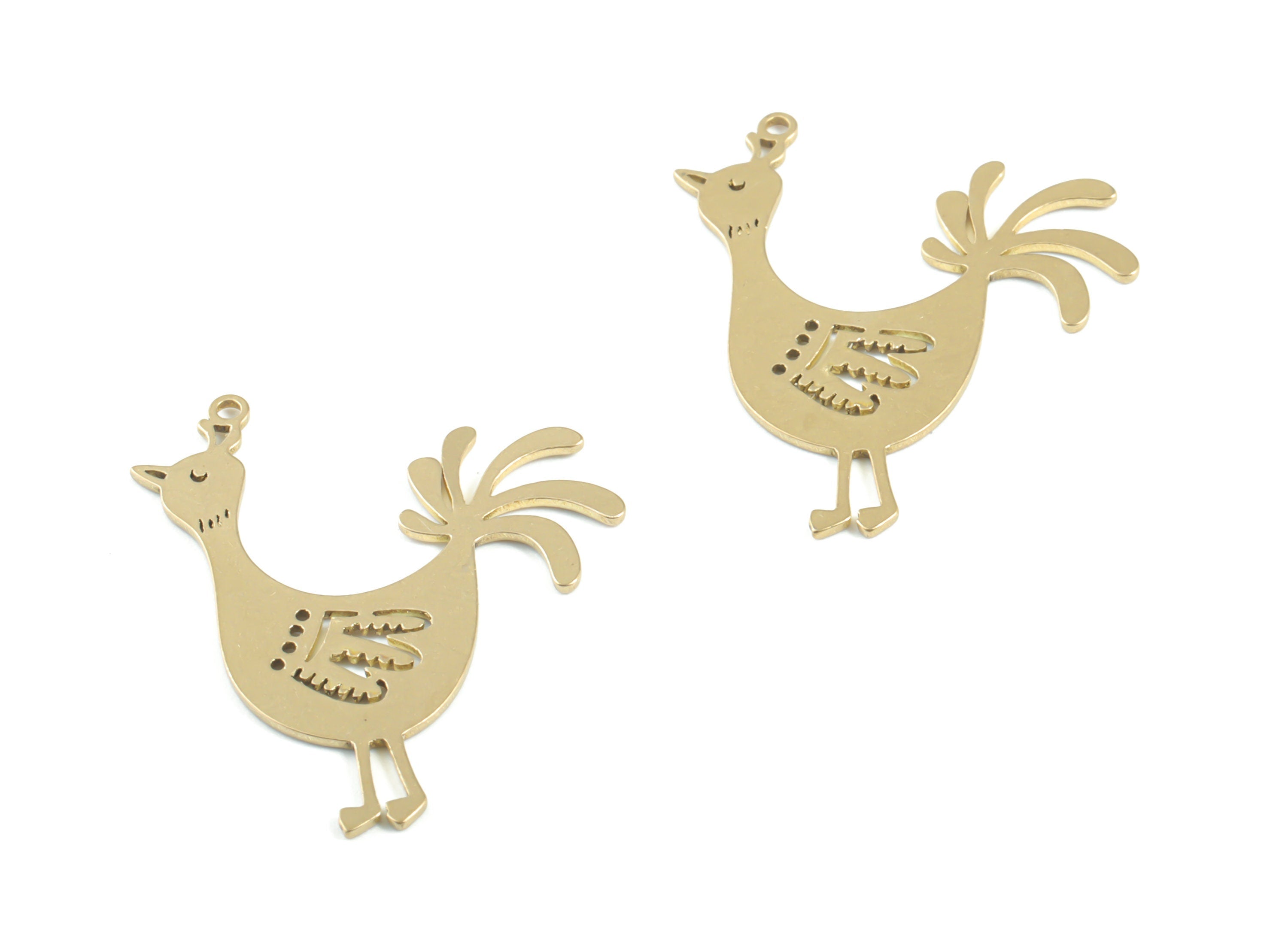 Brass Chicken Earring Charms - Raw Brass Chicken Pendant - Earring Findings - Jewelry Supplies - 31.57x27.67x0.84mm - PPM3332 - DOMEDBAZAAR