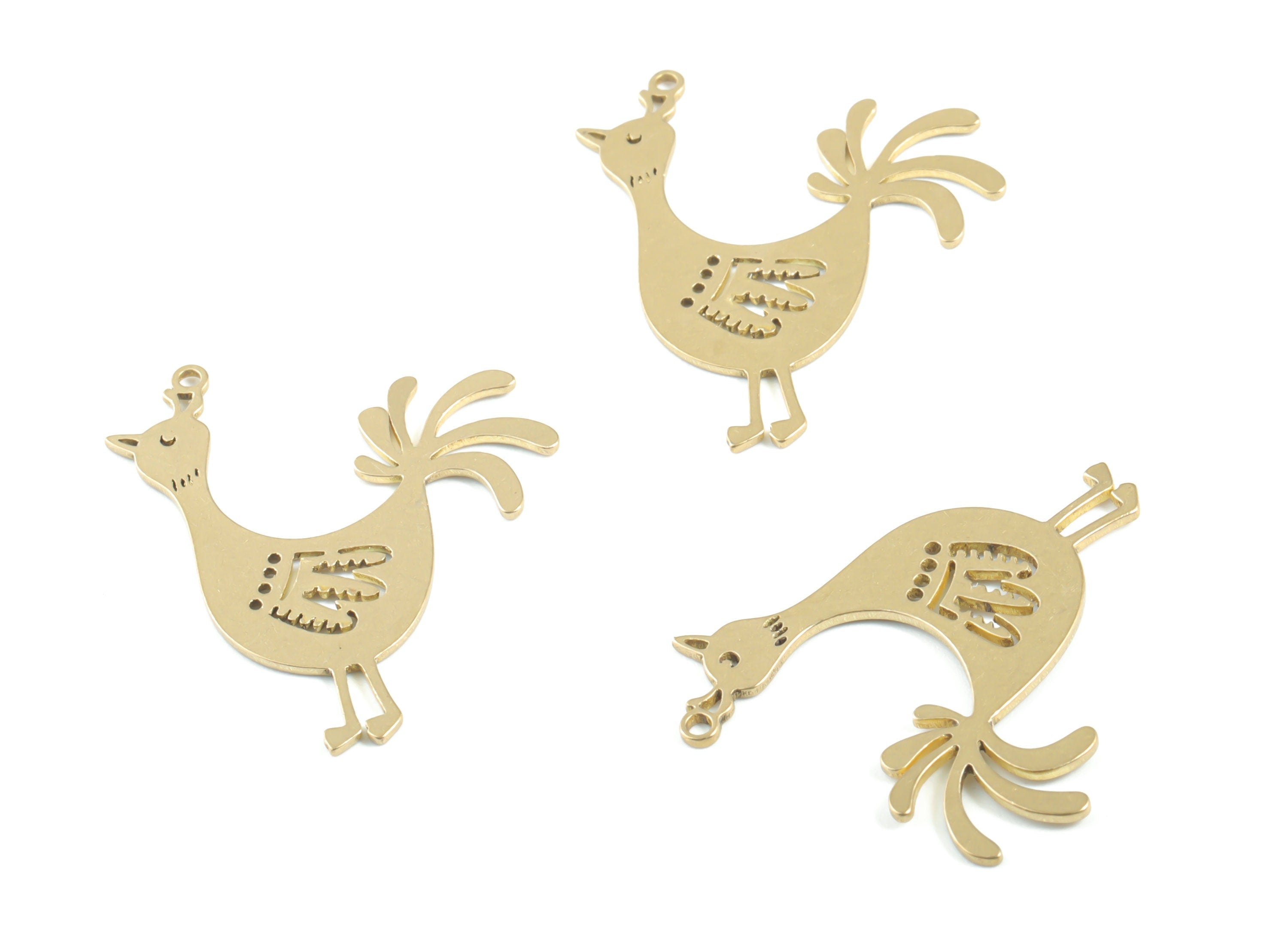 Brass Chicken Earring Charms - Raw Brass Chicken Pendant - Earring Findings - Jewelry Supplies - 31.57x27.67x0.84mm - PPM3332 - DOMEDBAZAAR