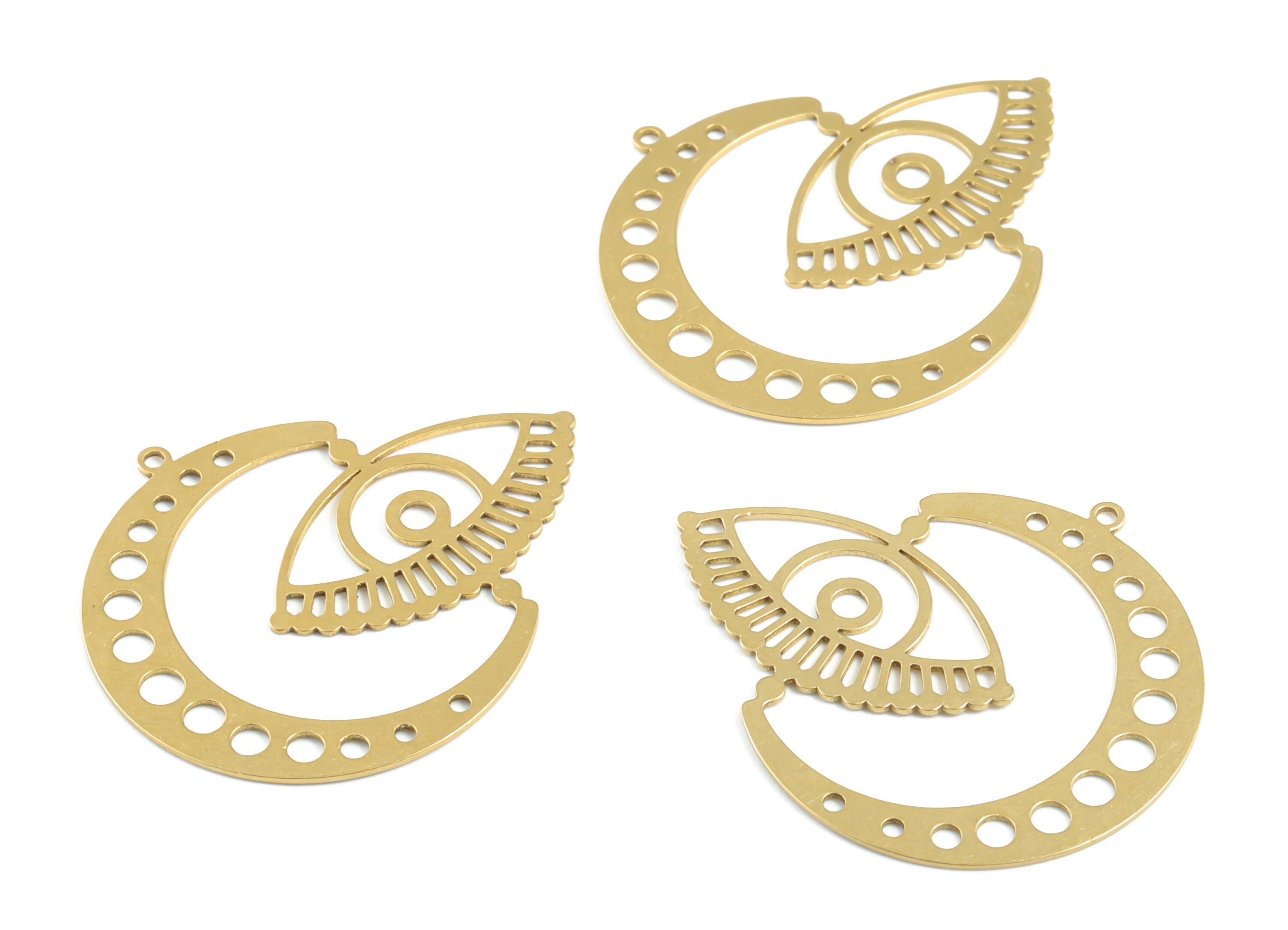 Brass Moon Eye Earring Connector - Raw Brass Crescent Eye Earring Charms - Earring Findings - Jewelry Supplies - 37.79x32.14x0.6mm - PPM3278 - DOMEDBAZAAR