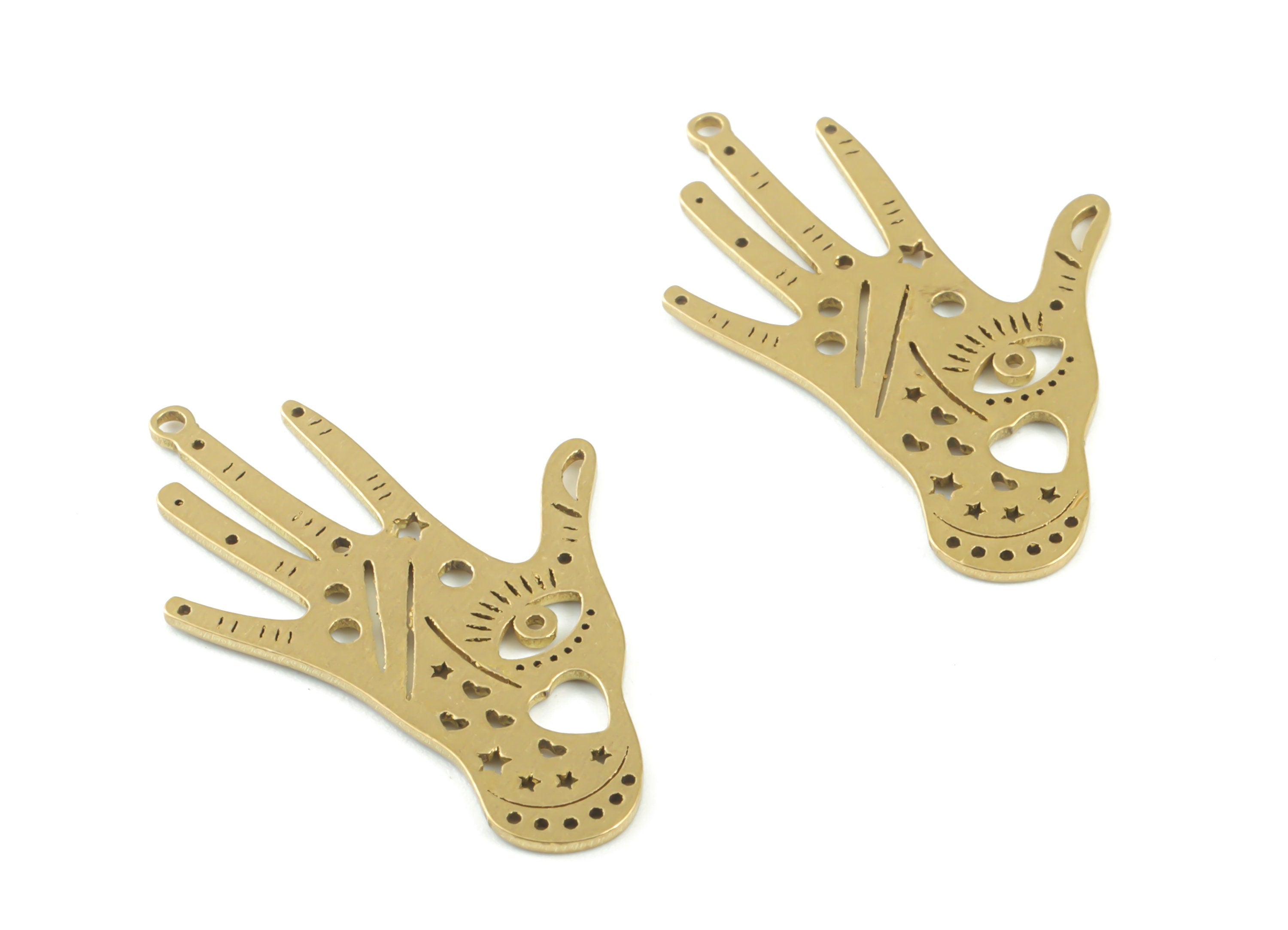 Brass Hand Earring Charms - Raw Brass Hand Pendant - Earrings Finding - Jewelry Supplies - 30.93x20.78x0.9mm - PPM3307 - DOMEDBAZAAR