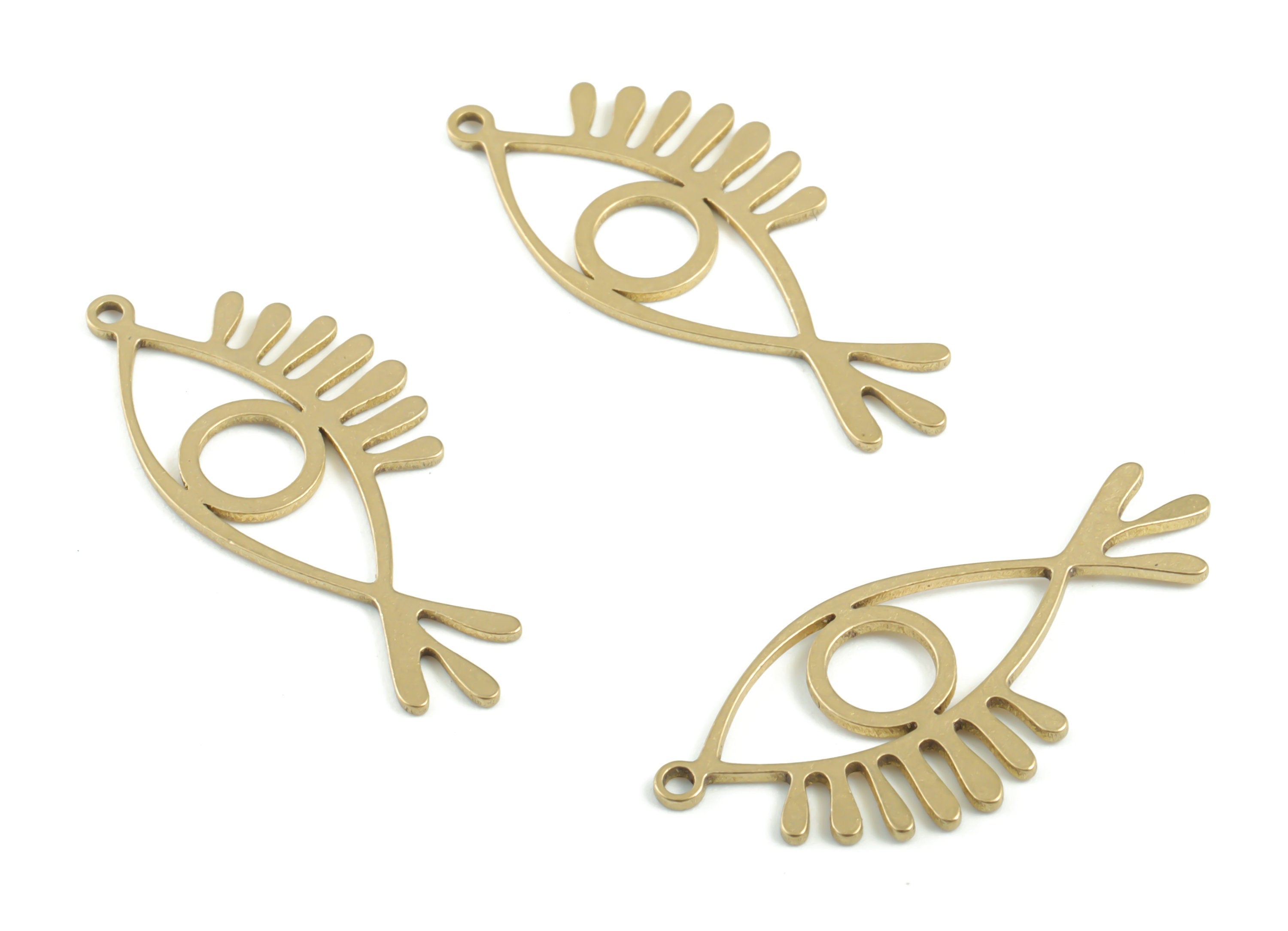 Brass Fish Eye Earring Charms - Raw Brass Fish Eyelash Pendant - Earrings Finding - Jewelry Supplies - 30.73x13.76x0.8mm - PPM3361 - DOMEDBAZAAR