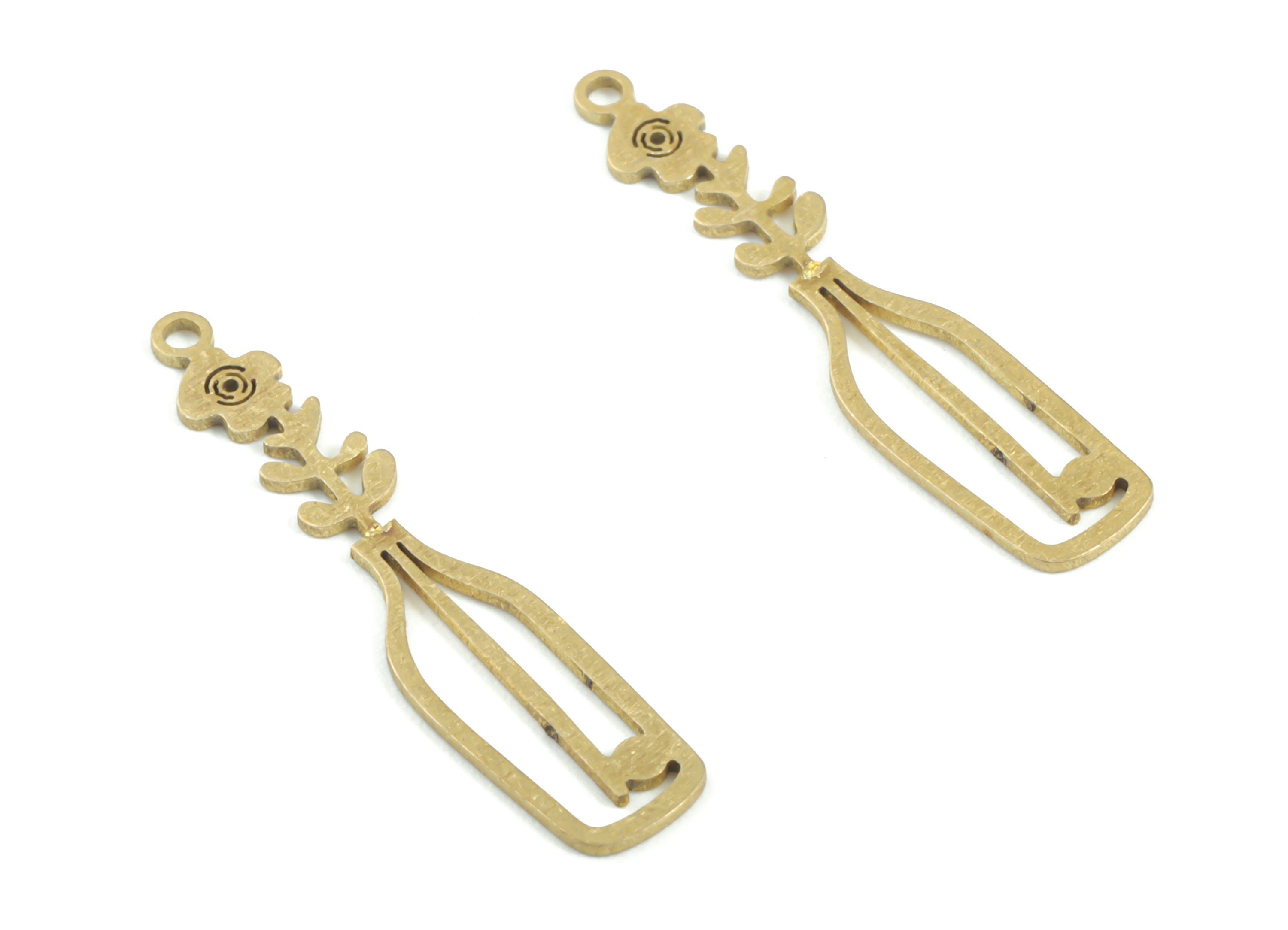 Brass Flower Earring Charms - Raw Brass Flower Pot Pendant - Earrings Finding - Jewelry Supplies - 27.78x6.02x0.62mm - PPM3275 - DOMEDBAZAAR