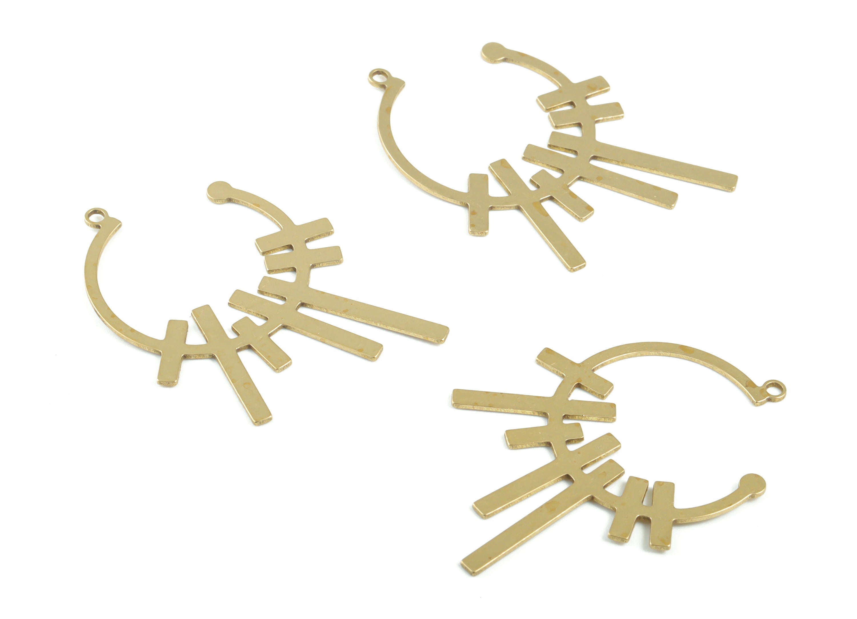 Brass C Earring Charms - Raw Brass Open Circle Pendant - Earrings Finding - Jewelry Supplies - 37.78x25.55x0.64mm - PPM3272 - DOMEDBAZAAR
