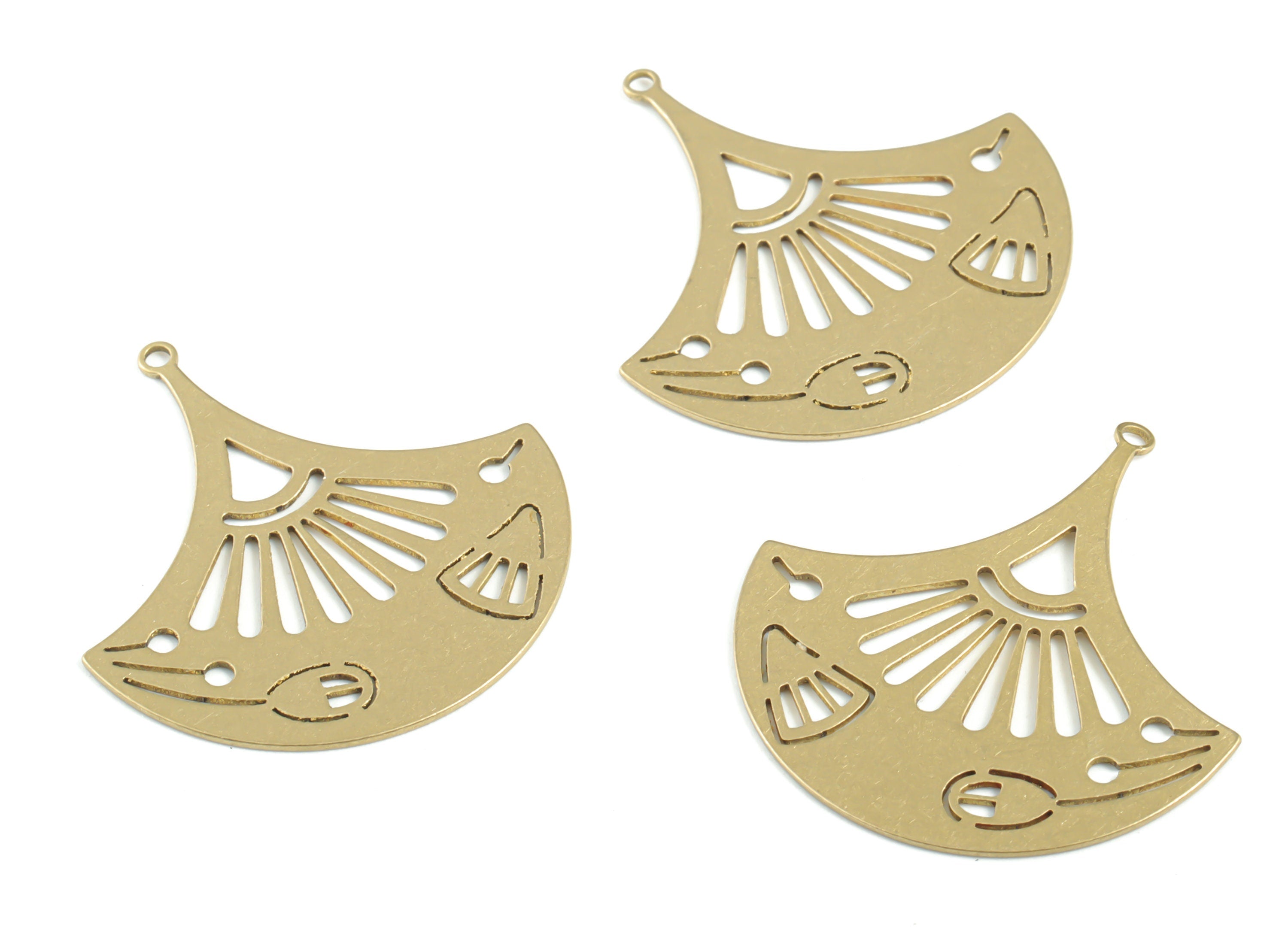 Brass Fan Earring Charms - Raw Brass Fan Pendant - Earrings Finding - Jewelry Supplies - 31.88x29.92x0.72mm - PPM3440 - DOMEDBAZAAR