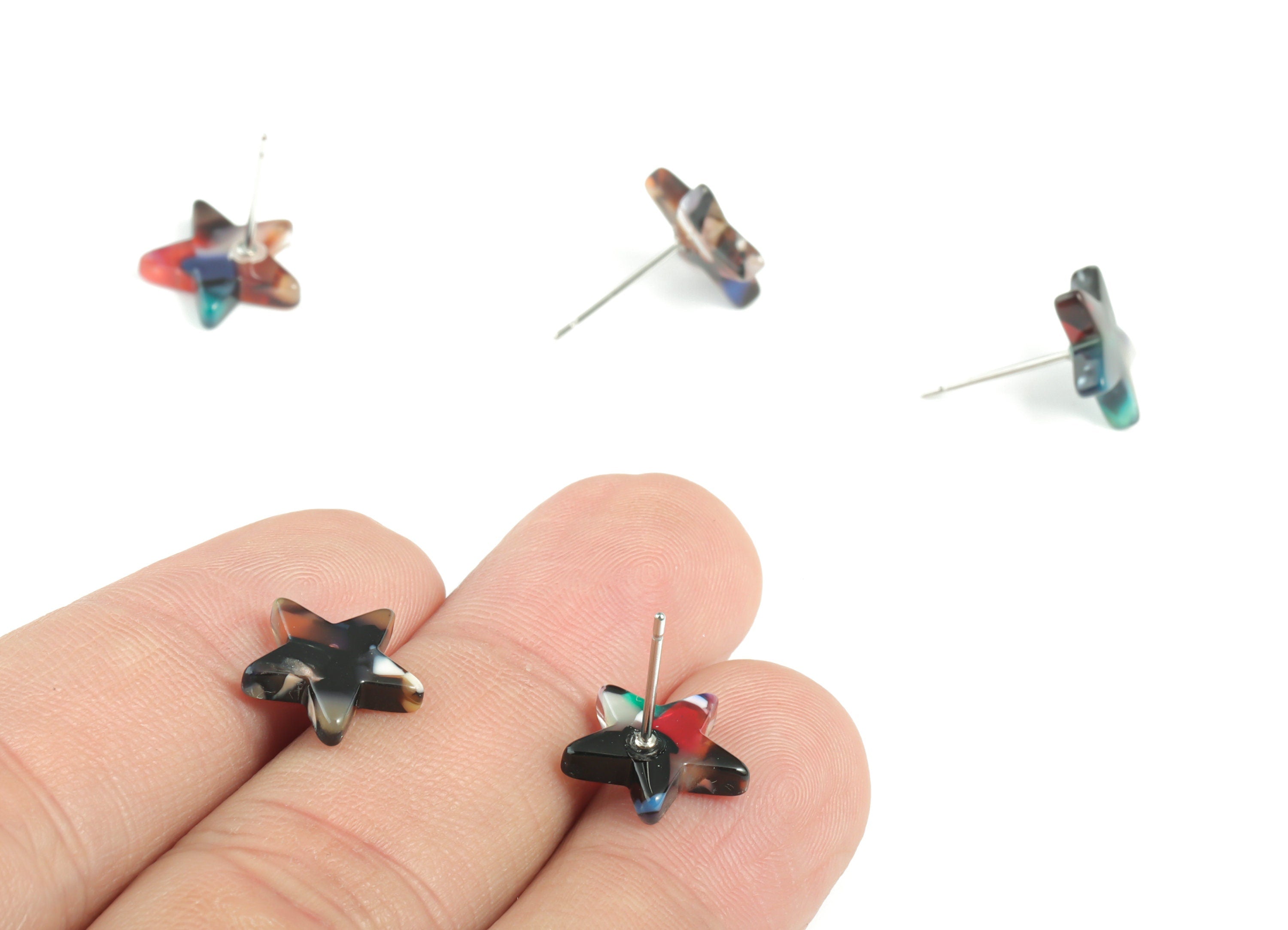 Acetate Star Earring Post - Acetate Star Earring Stud - No Hole - Earring Post - Color Code: A11 - 12.8x11.5x2.6mm - AC1138D-O - DOMEDBAZAAR