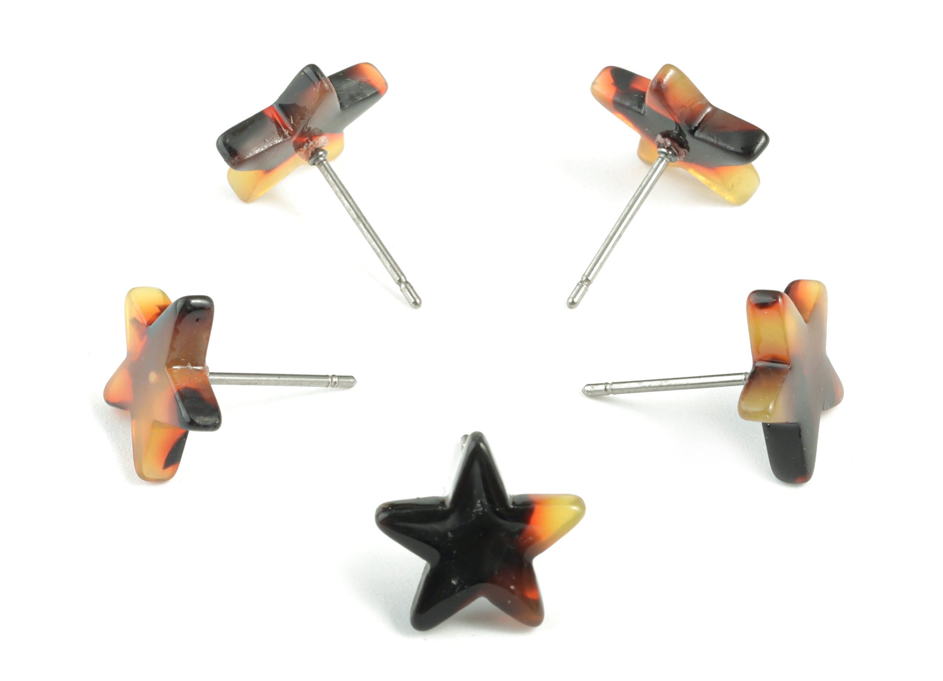 Acetate Star Earring Stud - Star Earring Post - Tortoise Shell Earrings - No Hole - Color Code: A02 - 12.8x11.5x2.6mm - AC1138C-O - DOMEDBAZAAR