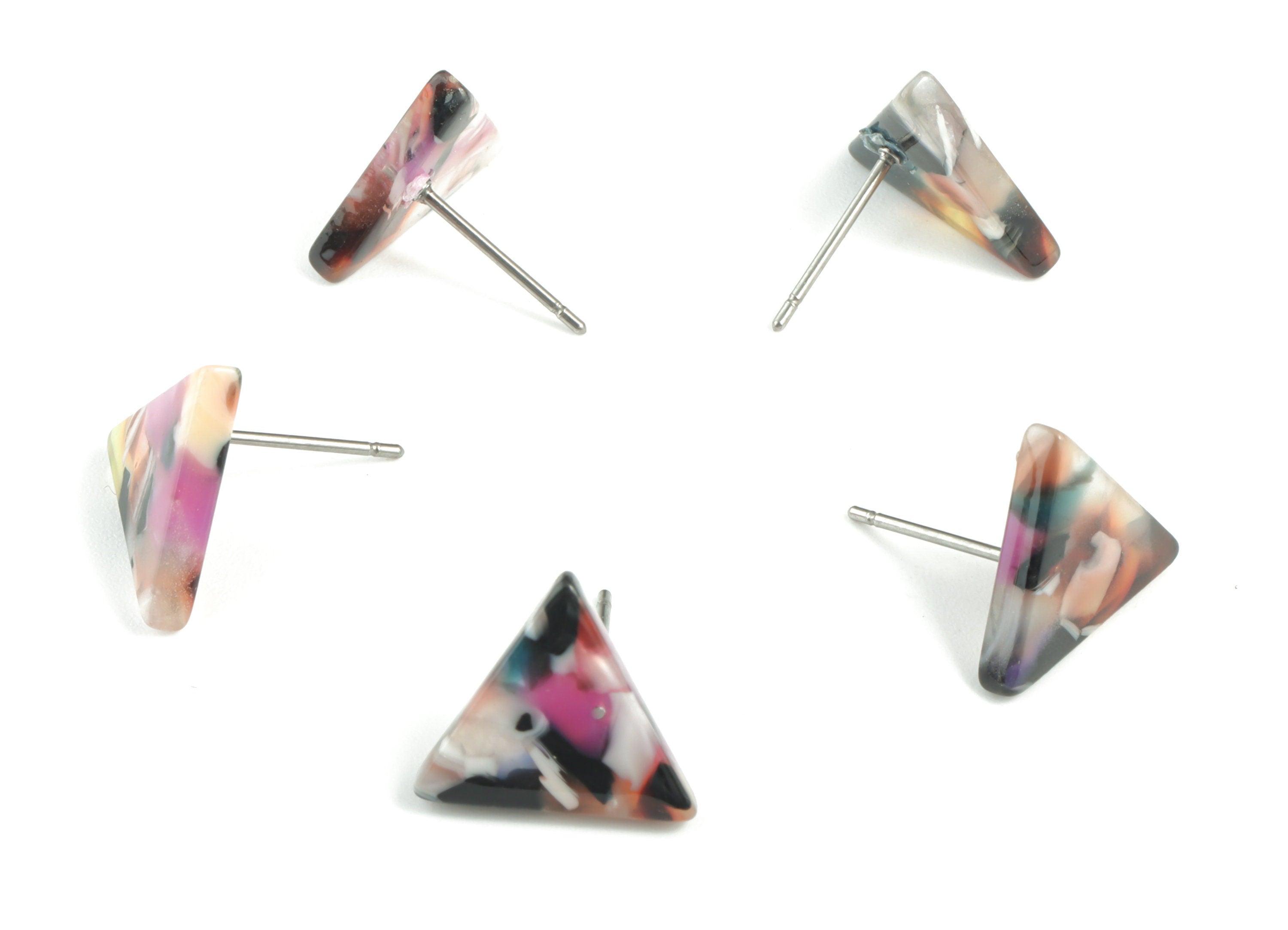 Acetate  Triangle Earring Stud - Acrylic Triangle Post - No Hole - Earring Post - Color Code: A11 - 14.29x12.49x2.5mm - AC1136D-D - DOMEDBAZAAR