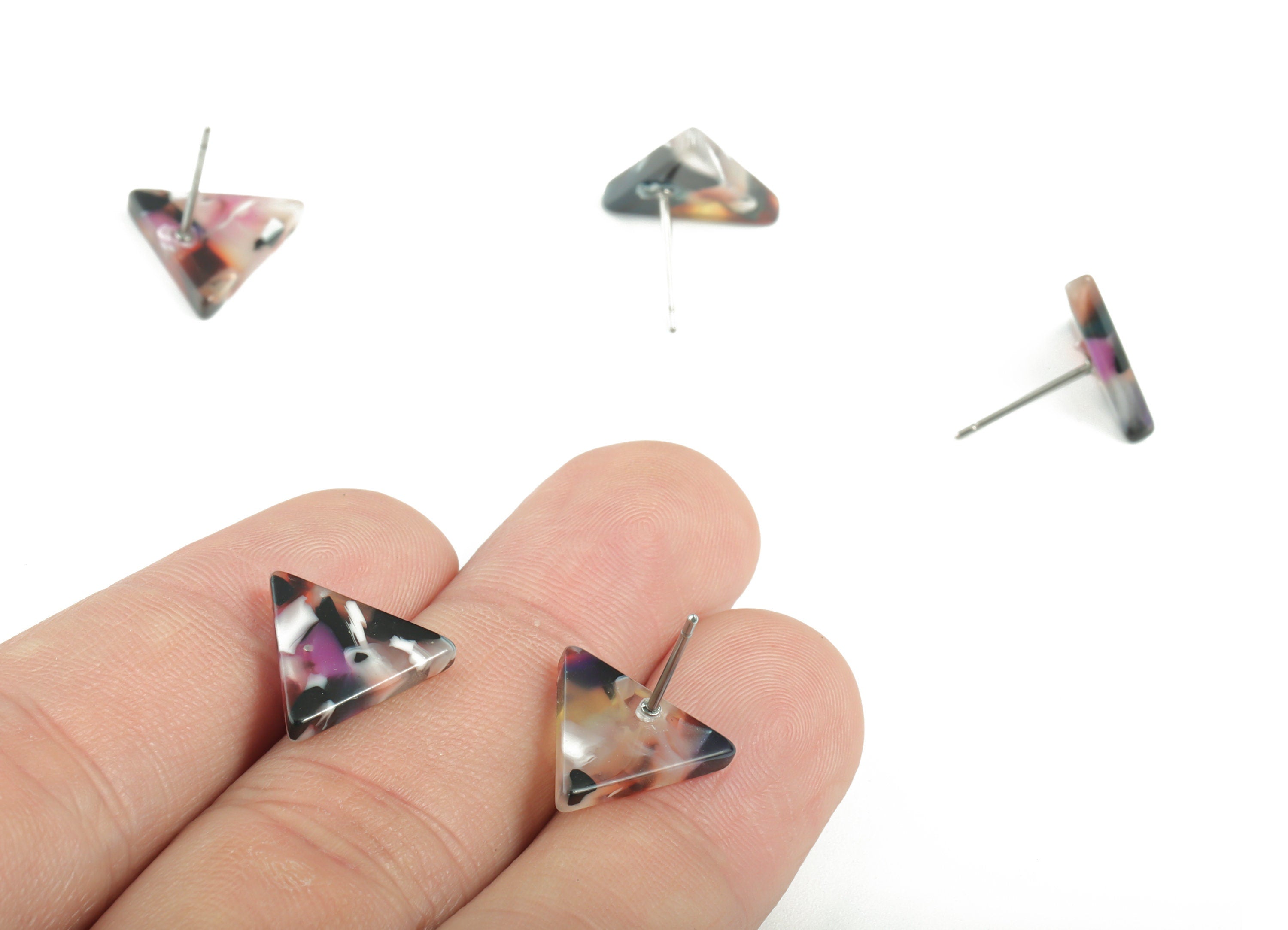 Acetate  Triangle Earring Stud - Acrylic Triangle Post - No Hole - Earring Post - Color Code: A11 - 14.29x12.49x2.5mm - AC1136D-D - DOMEDBAZAAR