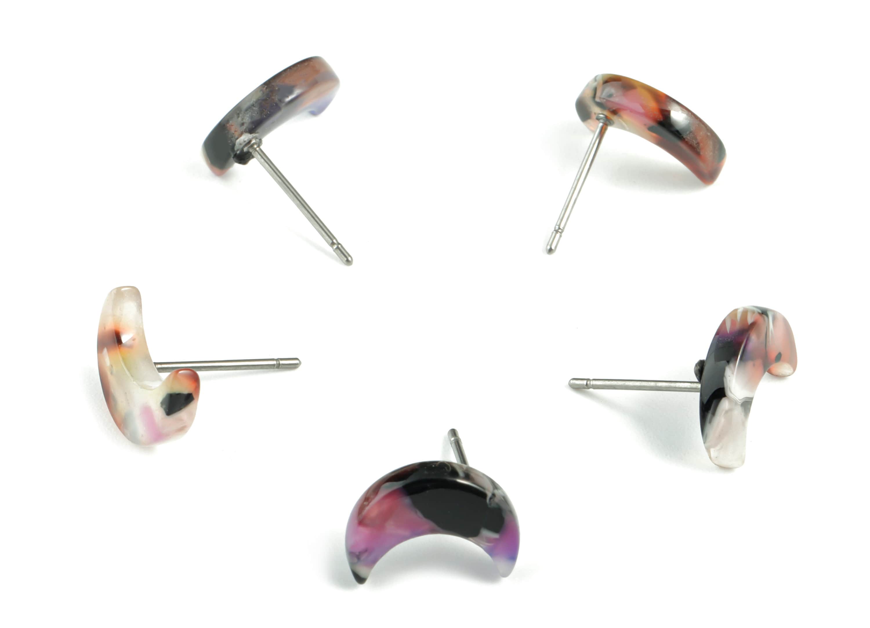 Acetate Moon Earring Stud - Acetate Moon Earring Post - No Hole - One side - Earring Post - Color Code: A11 - 11.7x8.6x2.65mm - AC1137D-O - DOMEDBAZAAR