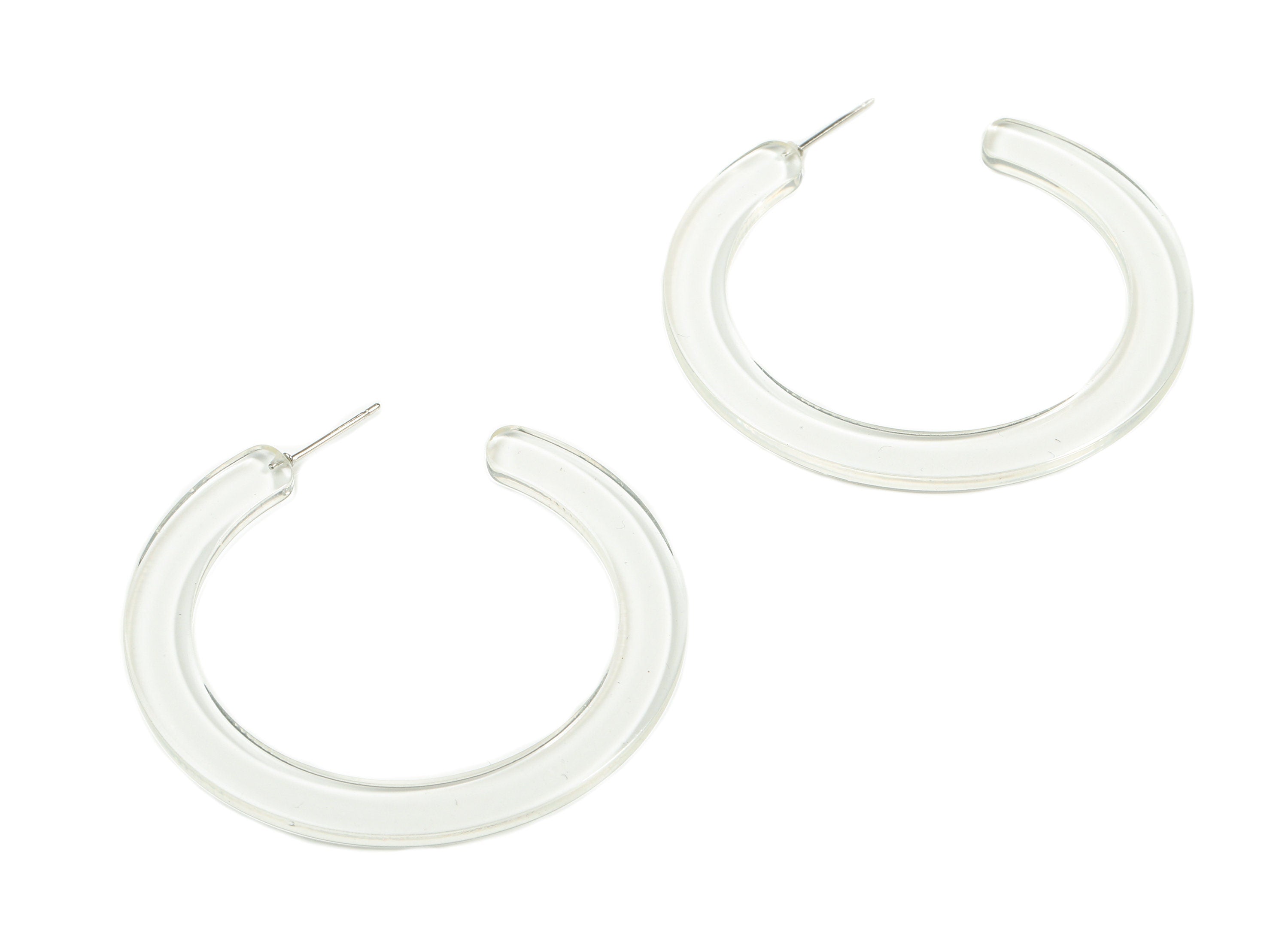 Open Hoop Earrings Stud - 2 inch Hoop Earring - Clear Acetate Round Earring Post - Open Circle - Color Code: A63 - 52x50x2.5mm - AC1830-A63 - DOMEDBAZAAR