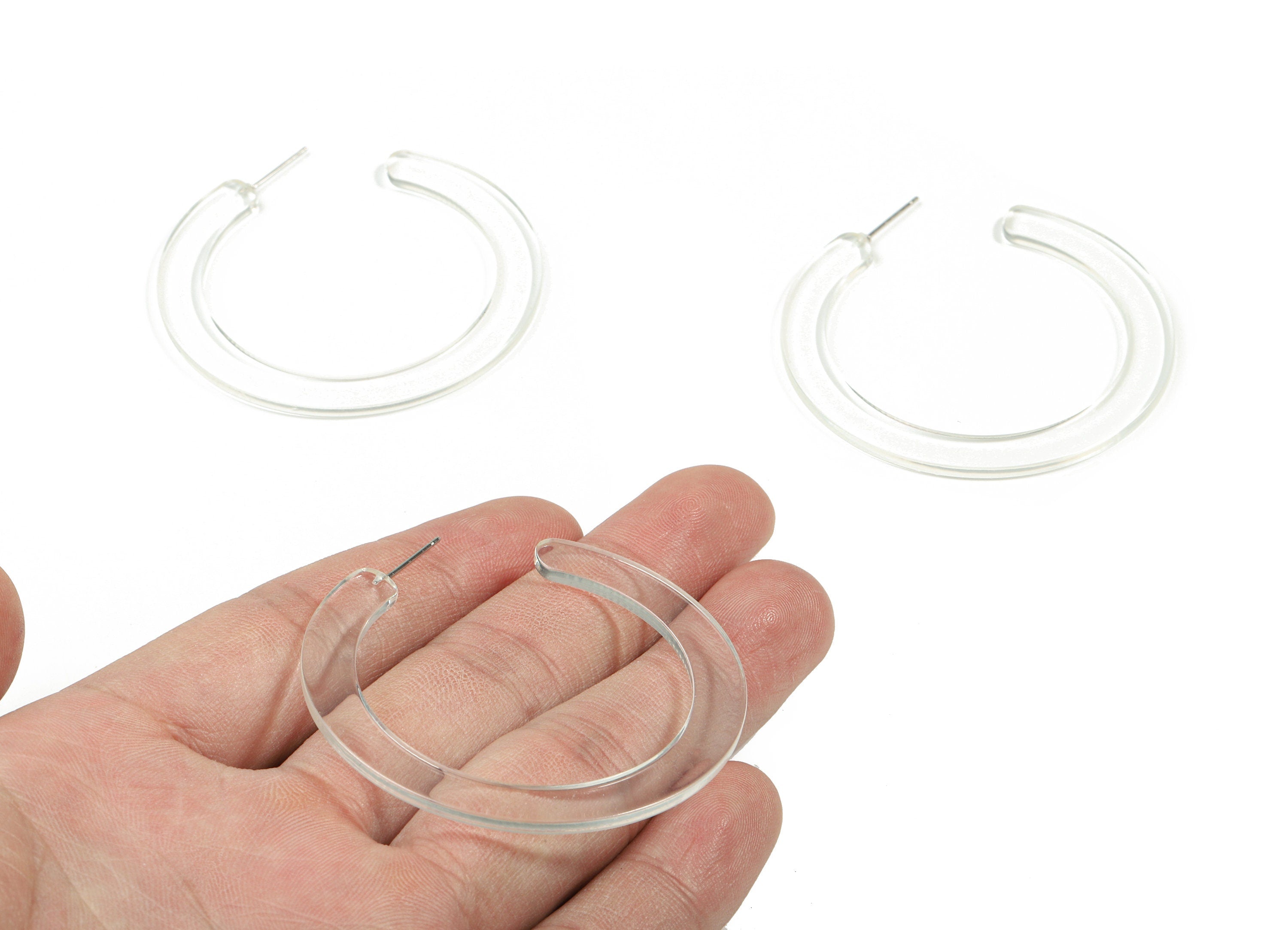 Open Hoop Earrings Stud - 2 inch Hoop Earring - Clear Acetate Round Earring Post - Open Circle - Color Code: A63 - 52x50x2.5mm - AC1830-A63 - DOMEDBAZAAR