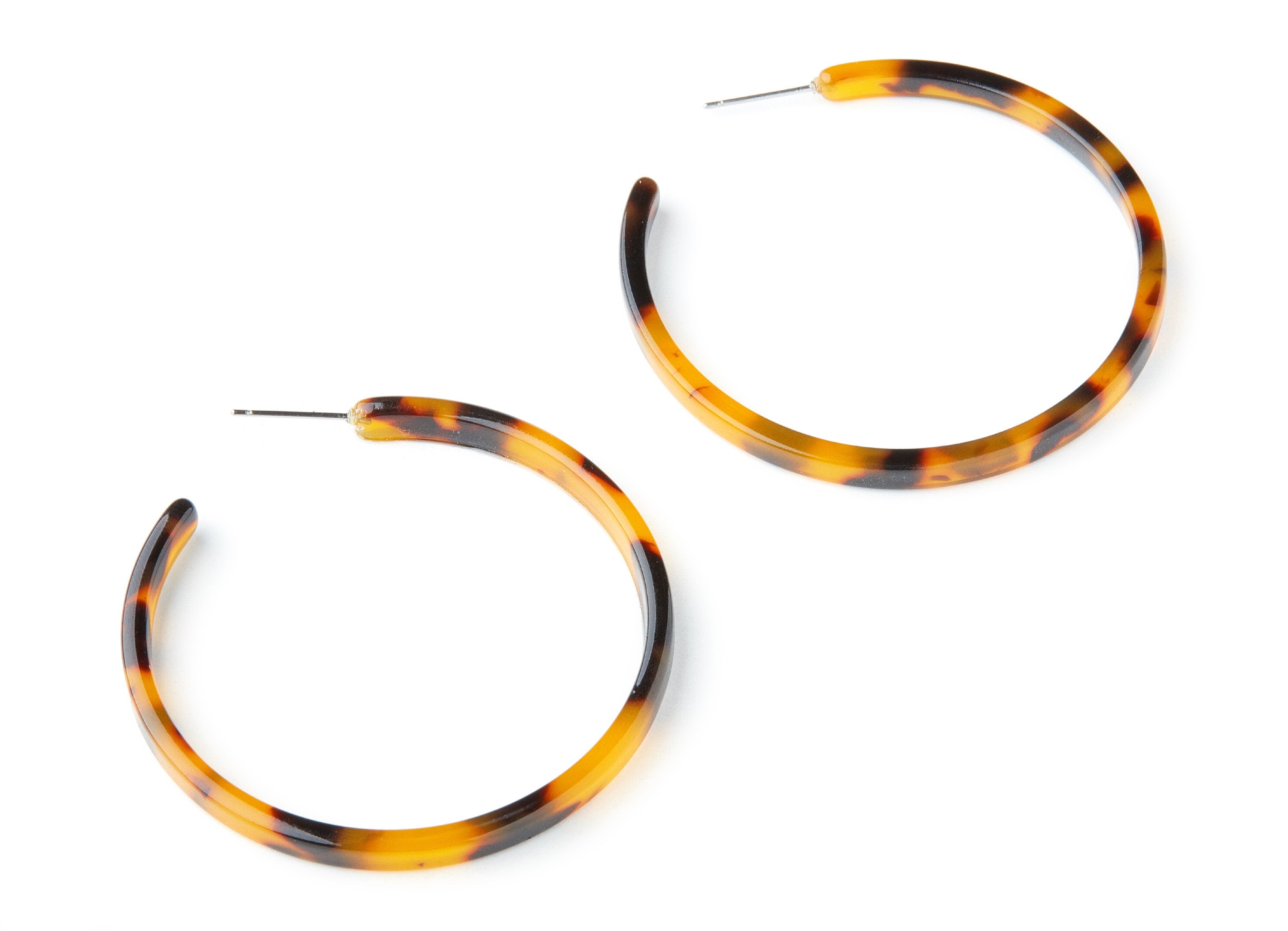 Open Hoop Earrings Stud - 2.13 inch Hoop Earring - Tortoise Shell Acetate Round Earring Post -  Open Circle - 54x54x4mm - AC1340A - DOMEDBAZAAR