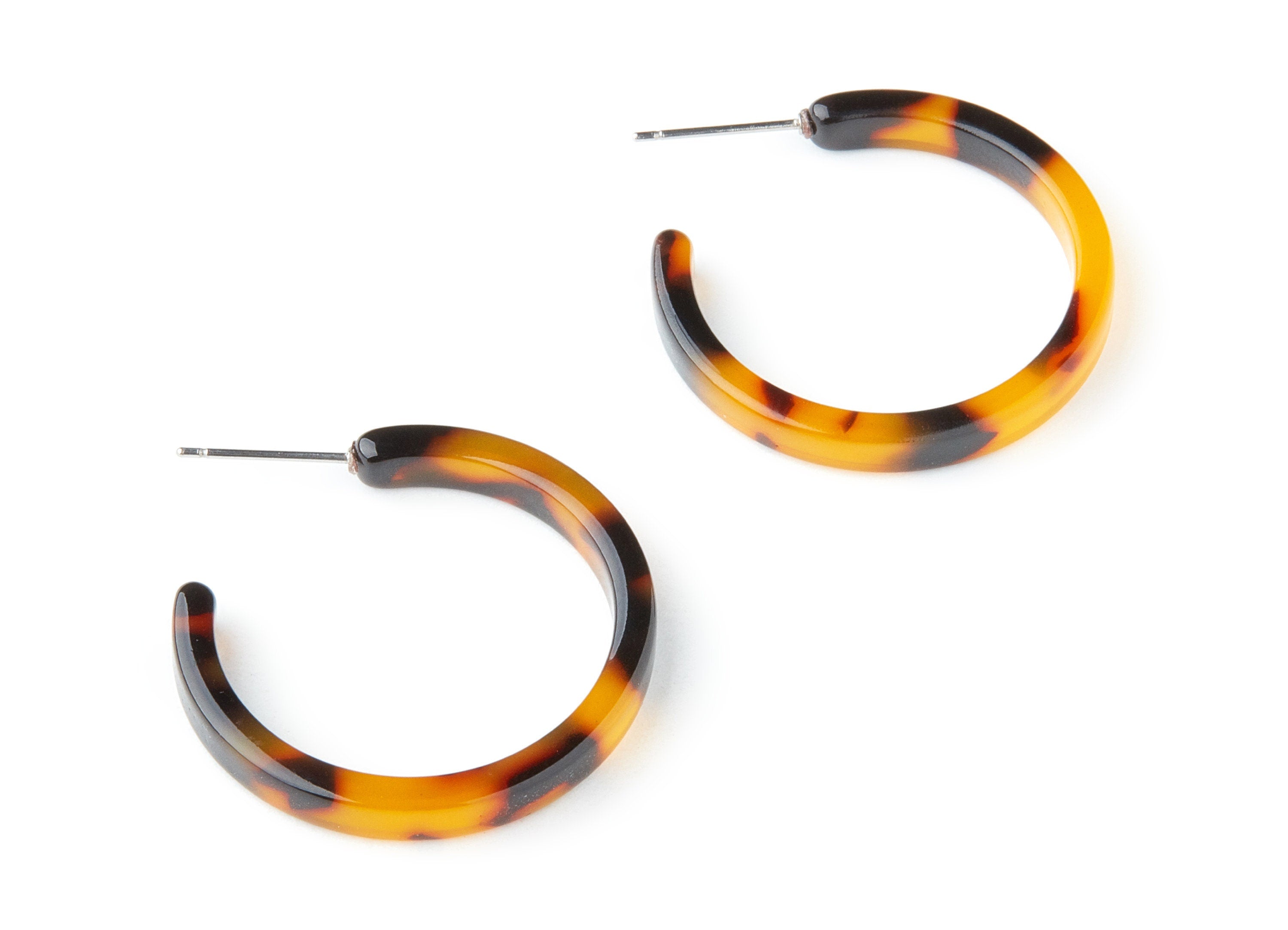 Open Hoop Earrings Stud - 1.2 inch Hoop Earring - Tortoise Shell Acetate Round Earring Post -  Open Circle - 30mmx30mmx4mm - AC1344A - DOMEDBAZAAR