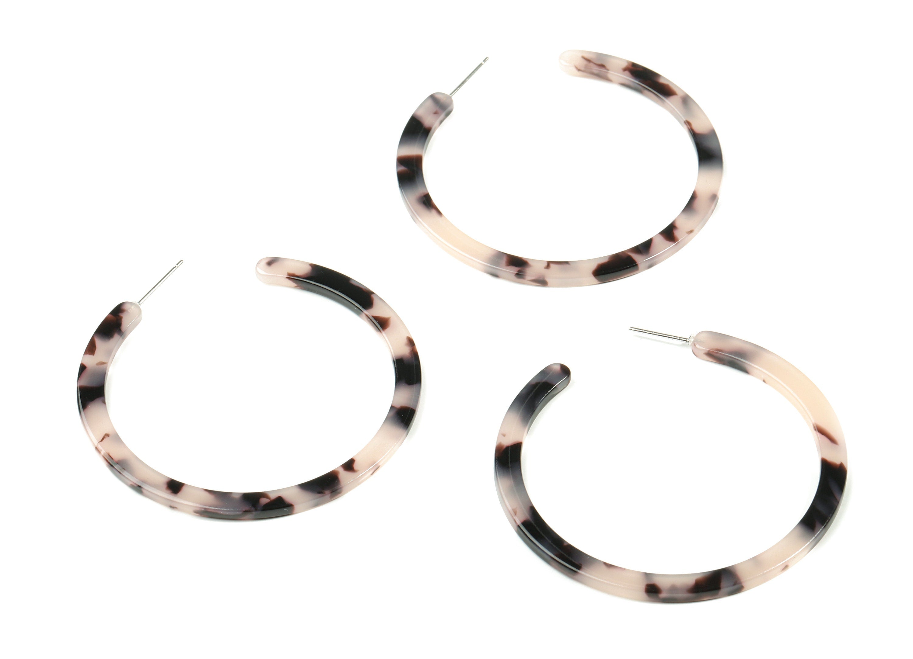 Open Hoop Earrings Stud - 2 inch Hoop Earring - Blonde Tortoise Shell Round Earring Post - Color Code: A06 - 52.8x49.6x2.65mm - AC1836-A06 - DOMEDBAZAAR