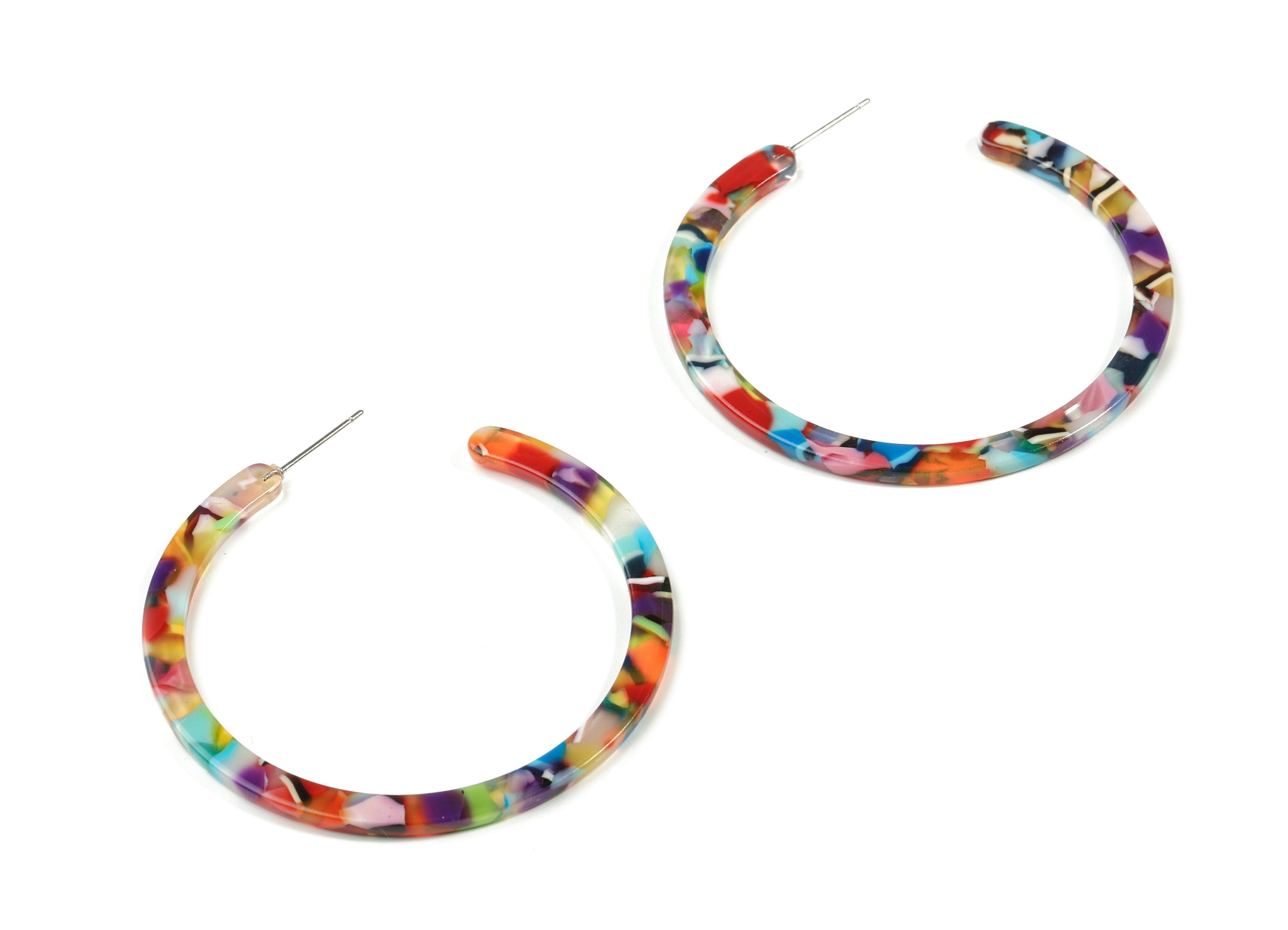 Open Hoop Earrings Stud - 2 inch Hoop Earring - Rainbow Color Round Earring Post - Color Code: A21 - 52.8x49.6x2.65mm - AC1836-A21 - DOMEDBAZAAR