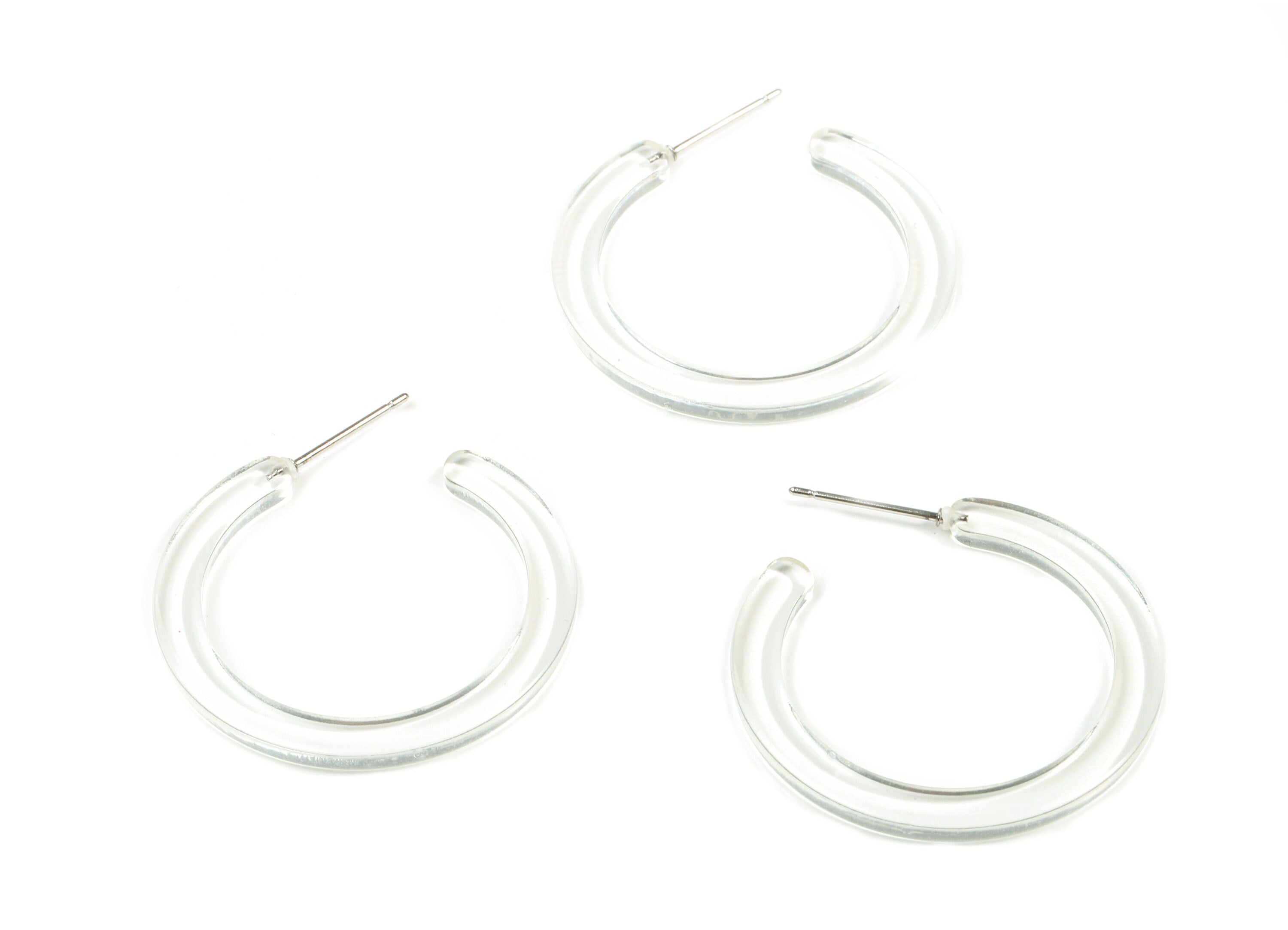 Open Hoop Earrings Stud - 1.2 inch Hoop Earring - Clear Round Earring Post - Color Code: A63 - 31.4x30.7x2.5mm - AC1829-A63 - DOMEDBAZAAR