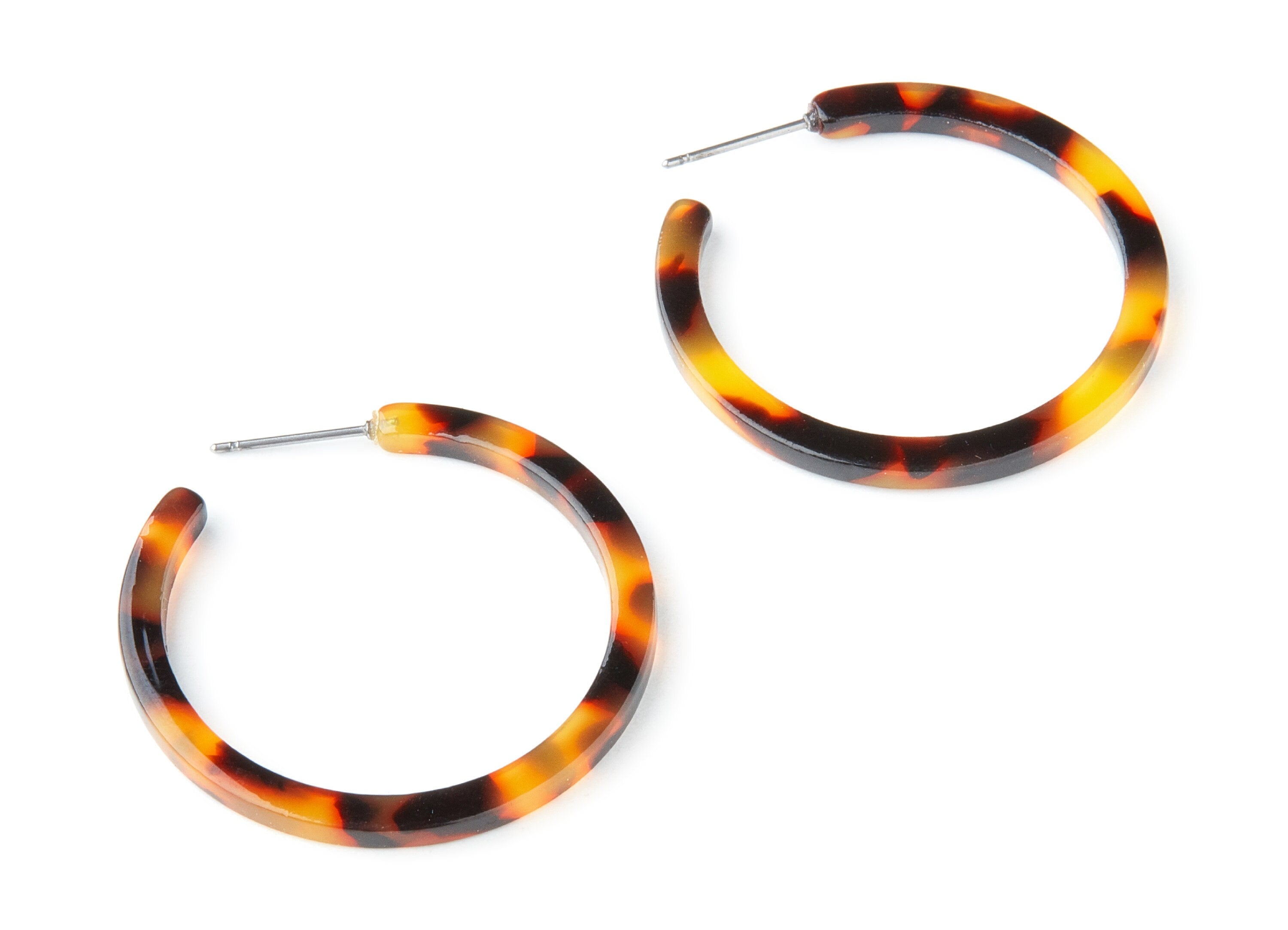 Open Hoop Earrings Stud - 1.5 inch Hoop Earring - Tortoise Shell Acetate Round Earring Post - Color Code: A01 - 38x38x2.7mm - AC1173D - DOMEDBAZAAR