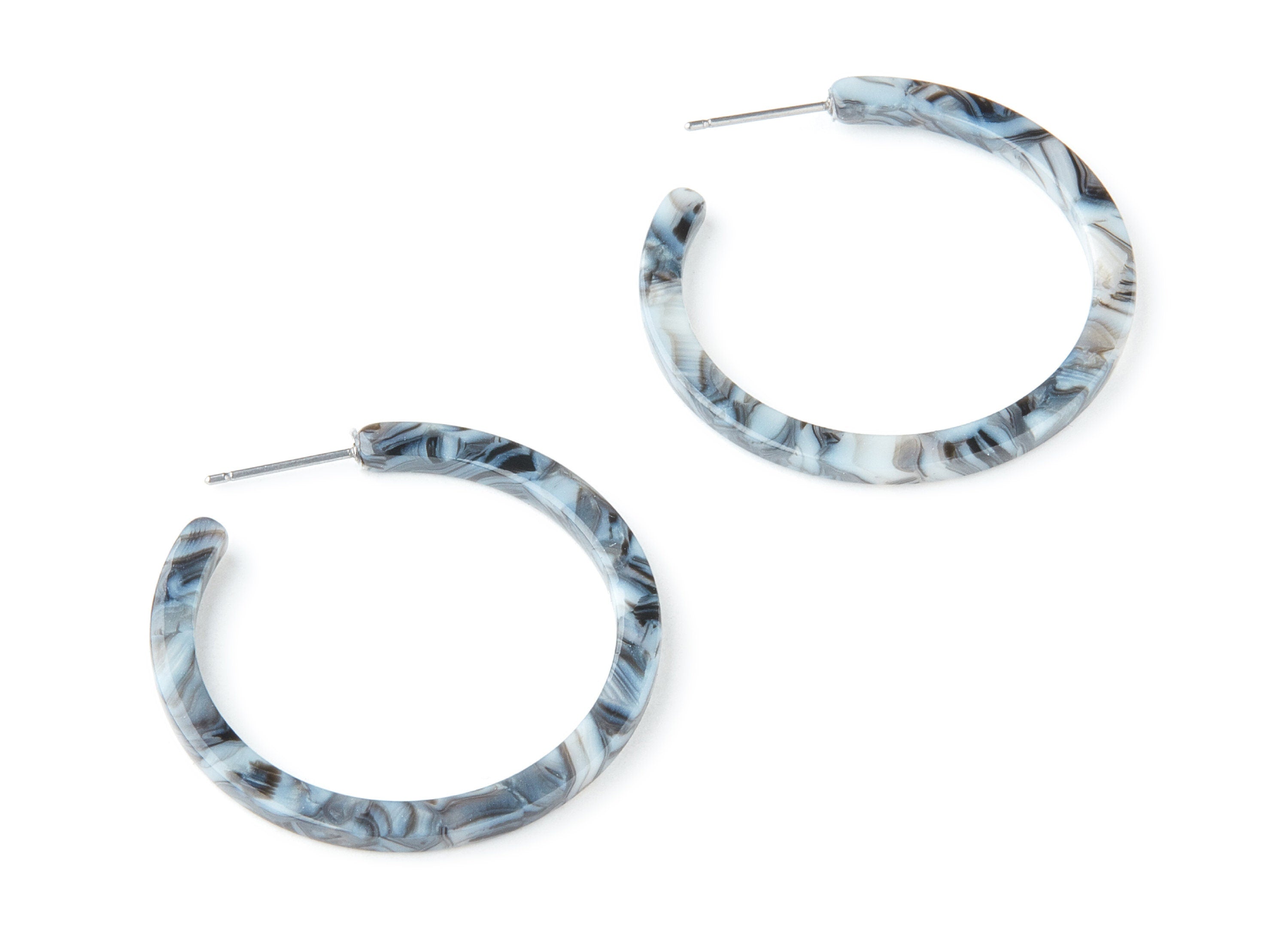 Open Hoop Earrings Stud - 1.5 inch Hoop Earring - Gray Black Acetate Round Earring Post - Open Circle - 38x38x2.7mm - AC1173F - DOMEDBAZAAR