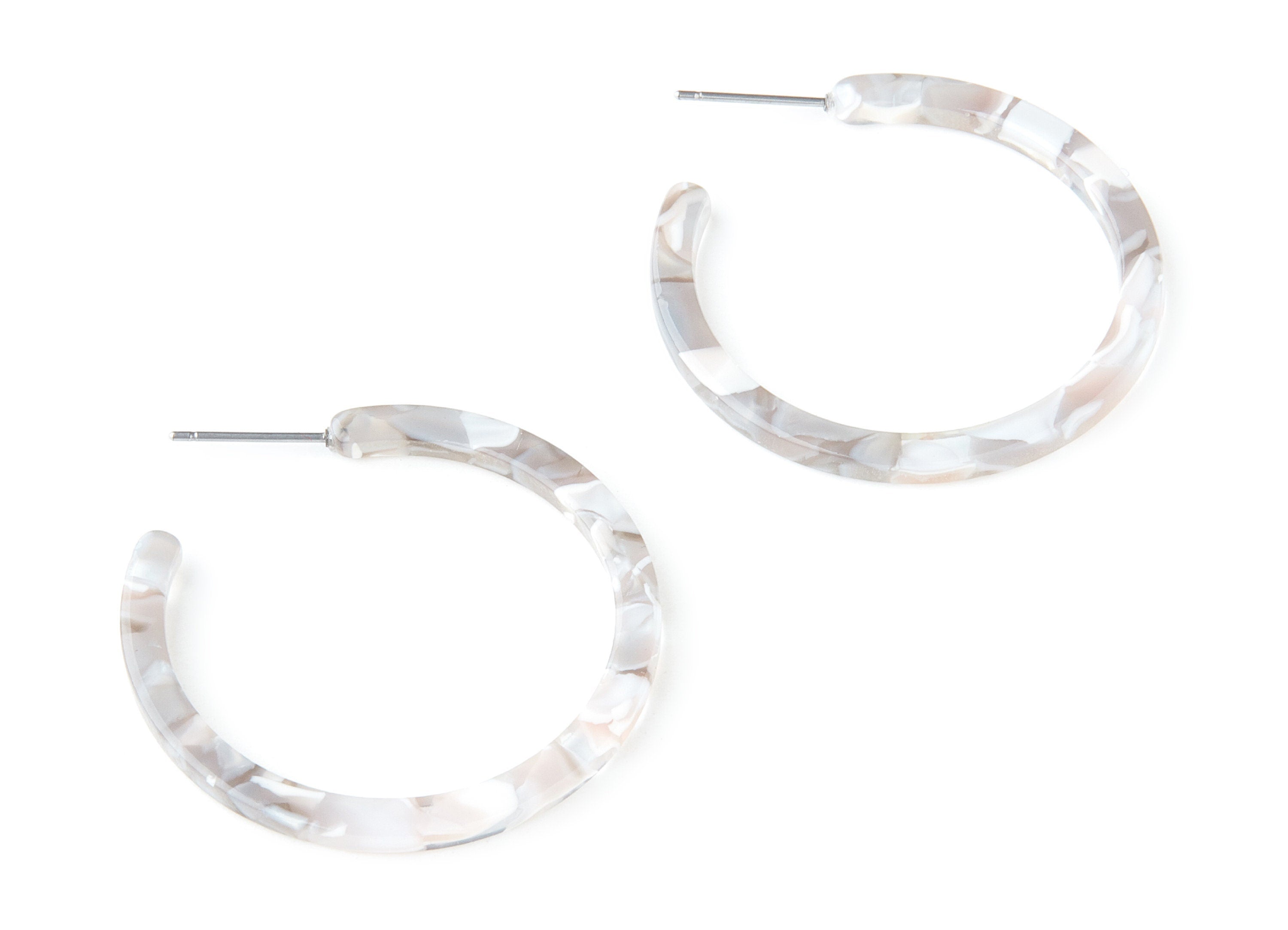 Open Hoop Earrings Stud - 1.5 inch Hoop Earring - Gray Acetate Round Earring Post - Color Code: A20- Open Circle - 38x38x2.7mm - AC1173J - DOMEDBAZAAR