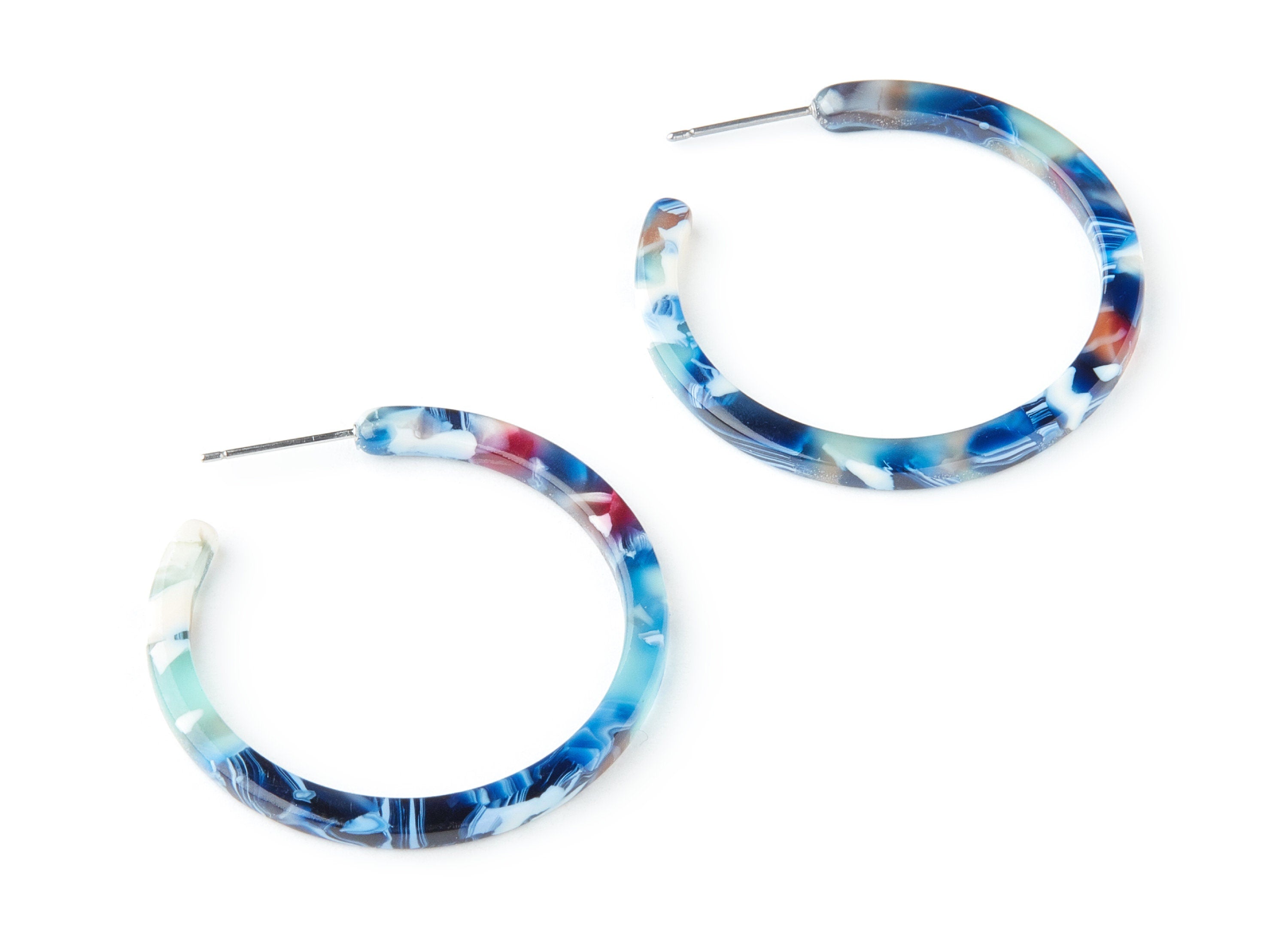 Open Hoop Earrings Stud - 1.5 inch Hoop Earring - Blue Acetate Round Earring Post - Color Code: A19- Open Circle - 38x38x2.7mm - AC1173L - DOMEDBAZAAR