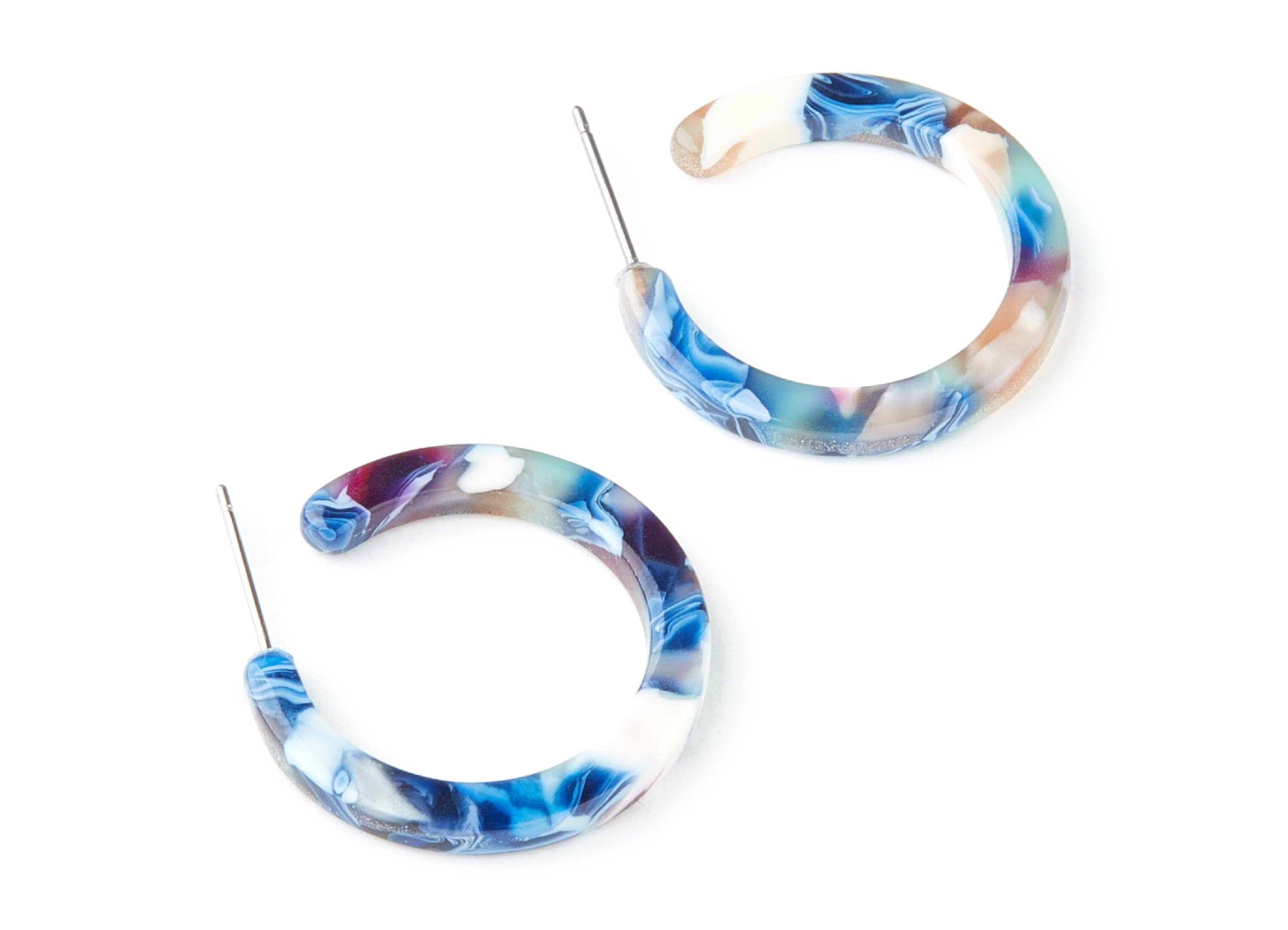 Open Hoop Earrings Stud - 1 inch Hoop Earring - Blue Acetate Round Earrin Post - Color Code: A19- 25.4x25.4x2.78mm - AC1174L - DOMEDBAZAAR