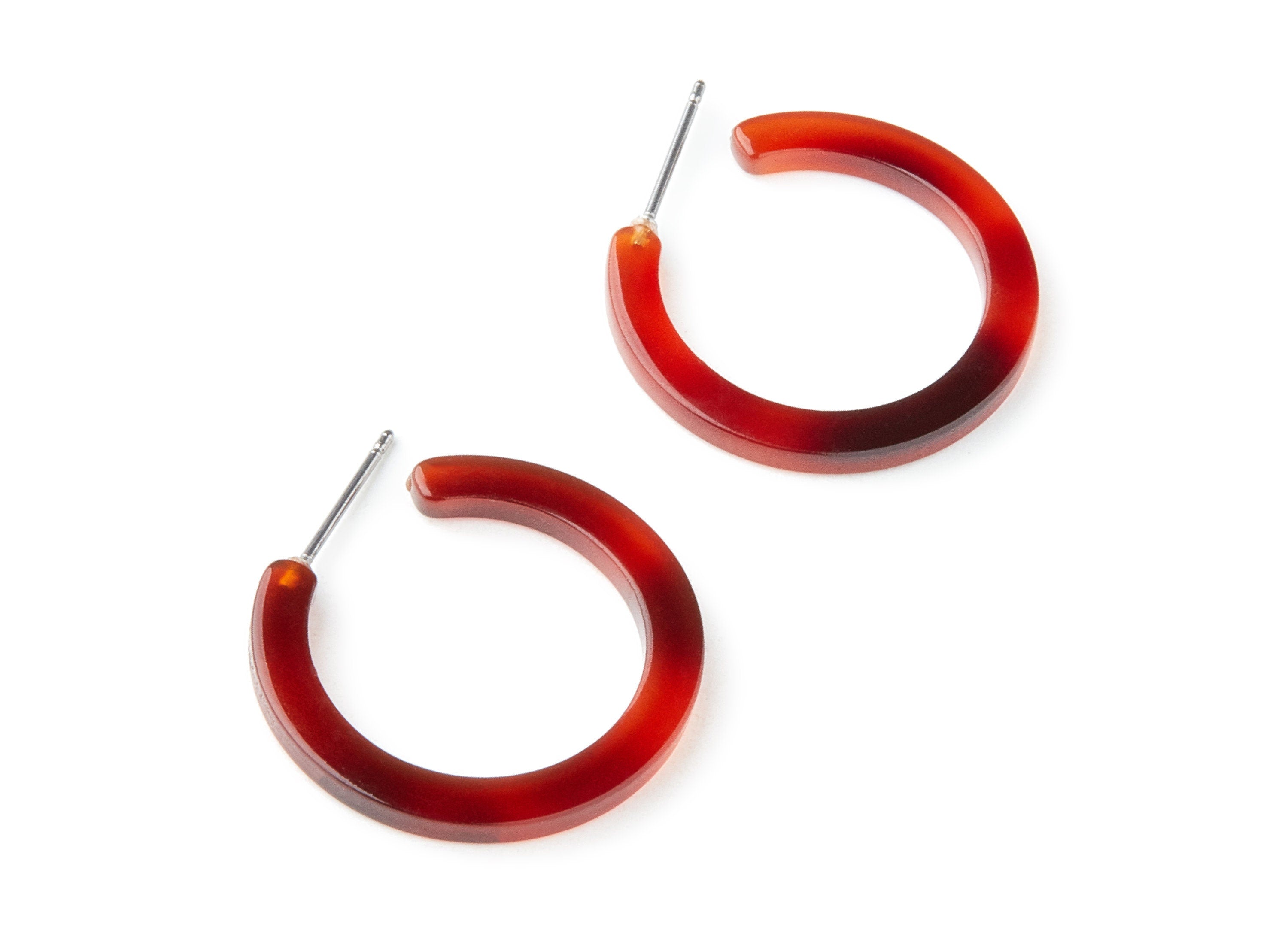 Open Hoop Earrings Stud - 1 inch Hoop Earring - Brown Acetate Round Earrin Post - Open Circle - 25.4x25.4x2.78mm - AC1174M - DOMEDBAZAAR