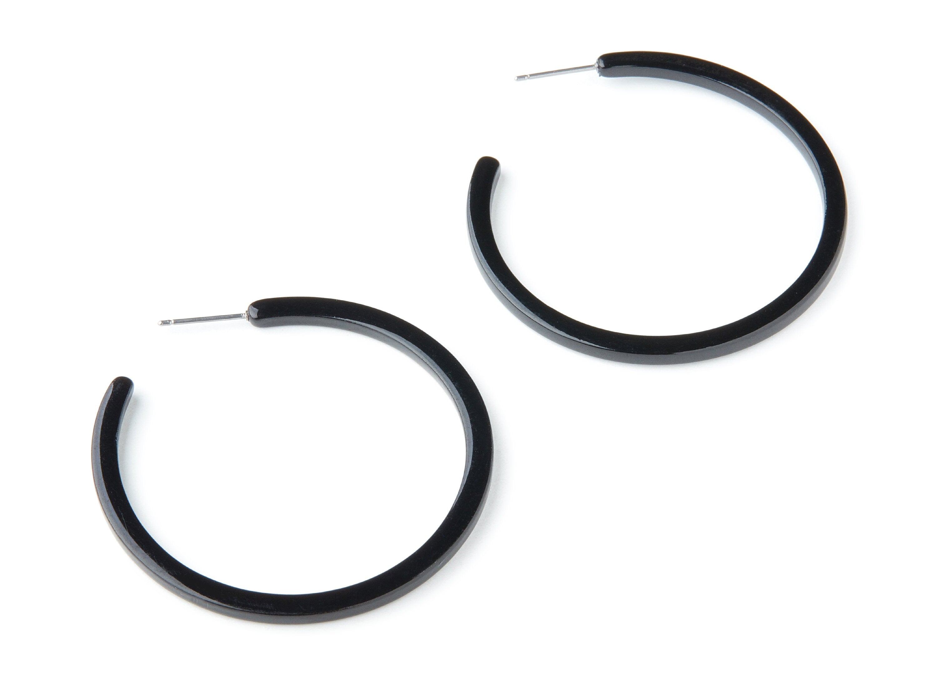 Open Hoop Earrings Stud - 2 inch Hoop Earring - Black Acetate Round Earring Post - Open Circle - Color Code: A66 - 50x50x2.8mm - AC1172B - DOMEDBAZAAR