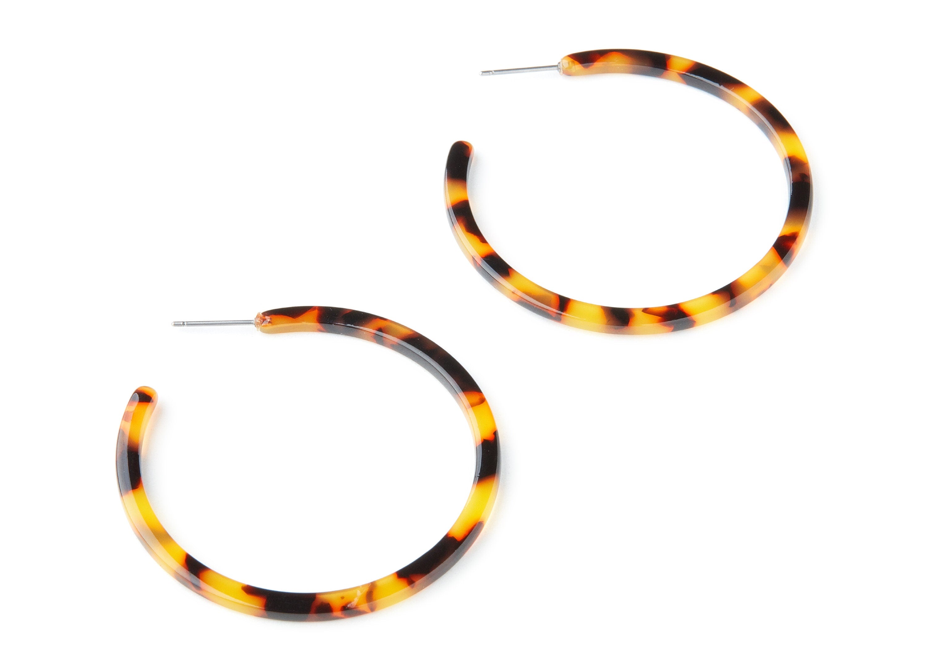 Open Hoop Earrings Stud - 2 inch Hoop Earring - Tortoise Shell Acetate Round Earring Post - Color Code: A01 - 50x50x2.8mm - AC1172D - DOMEDBAZAAR