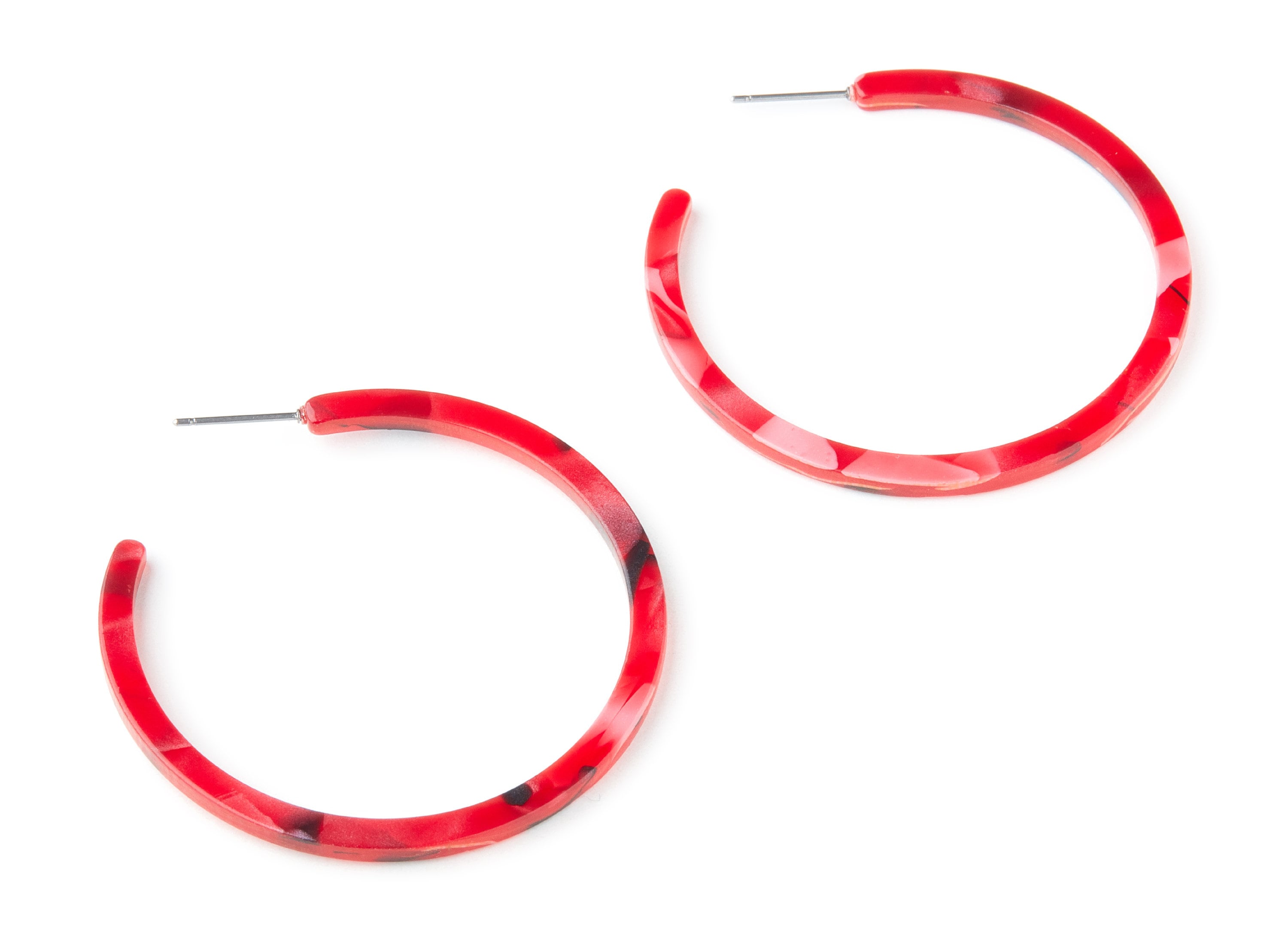 Open Hoop Earrings Stud - 2 inch Hoop Earring - Bordeaux Acetate Round Earring Post - Open Circle - Color Code: A56 - 50x50x2.8mm - AC1172E - DOMEDBAZAAR