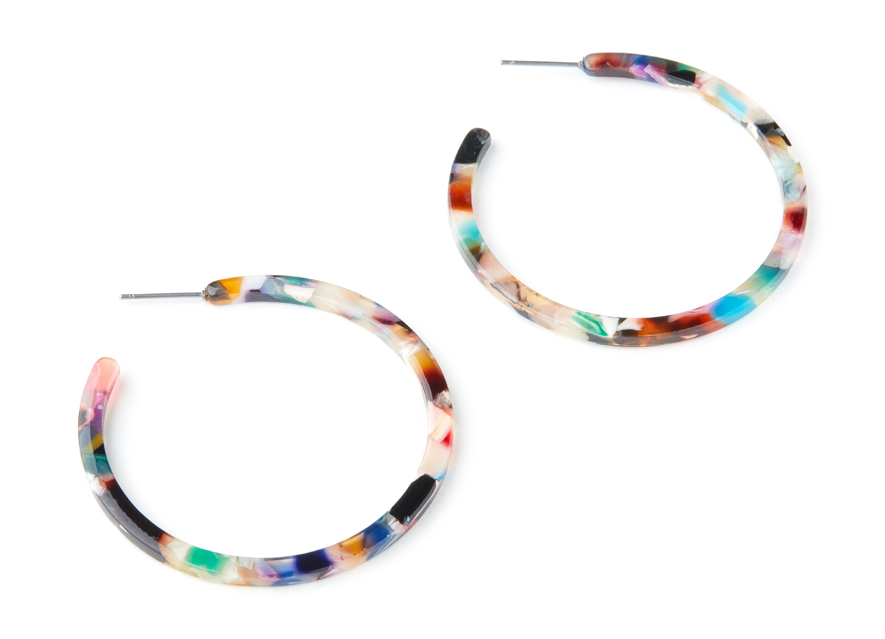 Open Hoop Earrings Stud - 2 inch Hoop Earring - Mix Acetate Round Earring Post - Open Circle - Color Code: A60 - 50x50x2.8mm - AC1172K - DOMEDBAZAAR