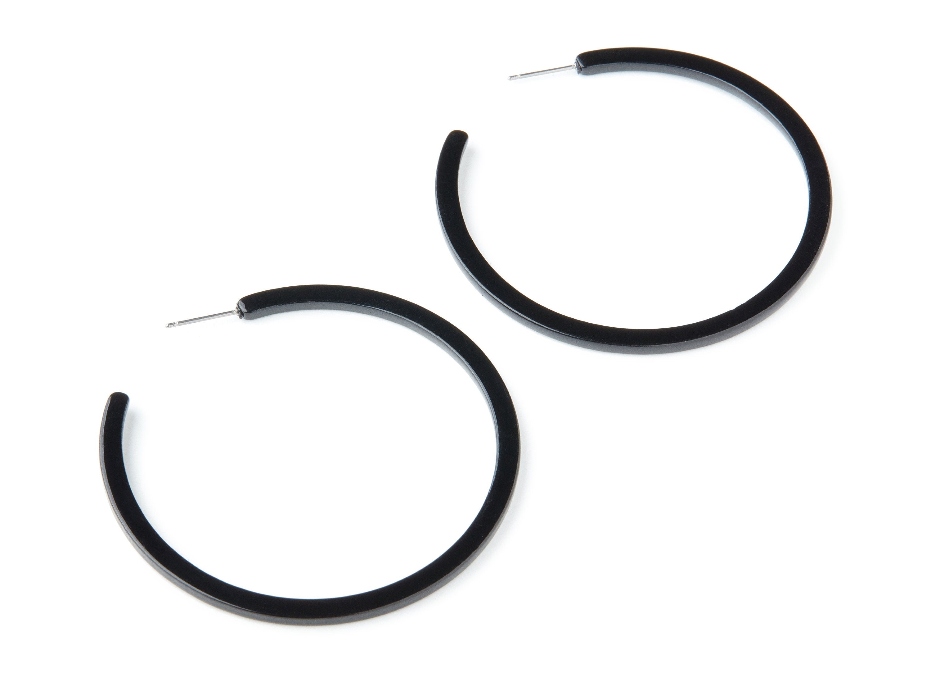 Open Hoop Earrings Stud - 2.5 inch Hoop Earring - Black Acetate Round Earring Post - Open Circle - Color: A66 - 63.5x63.5x2.8mm - AC1171B - DOMEDBAZAAR