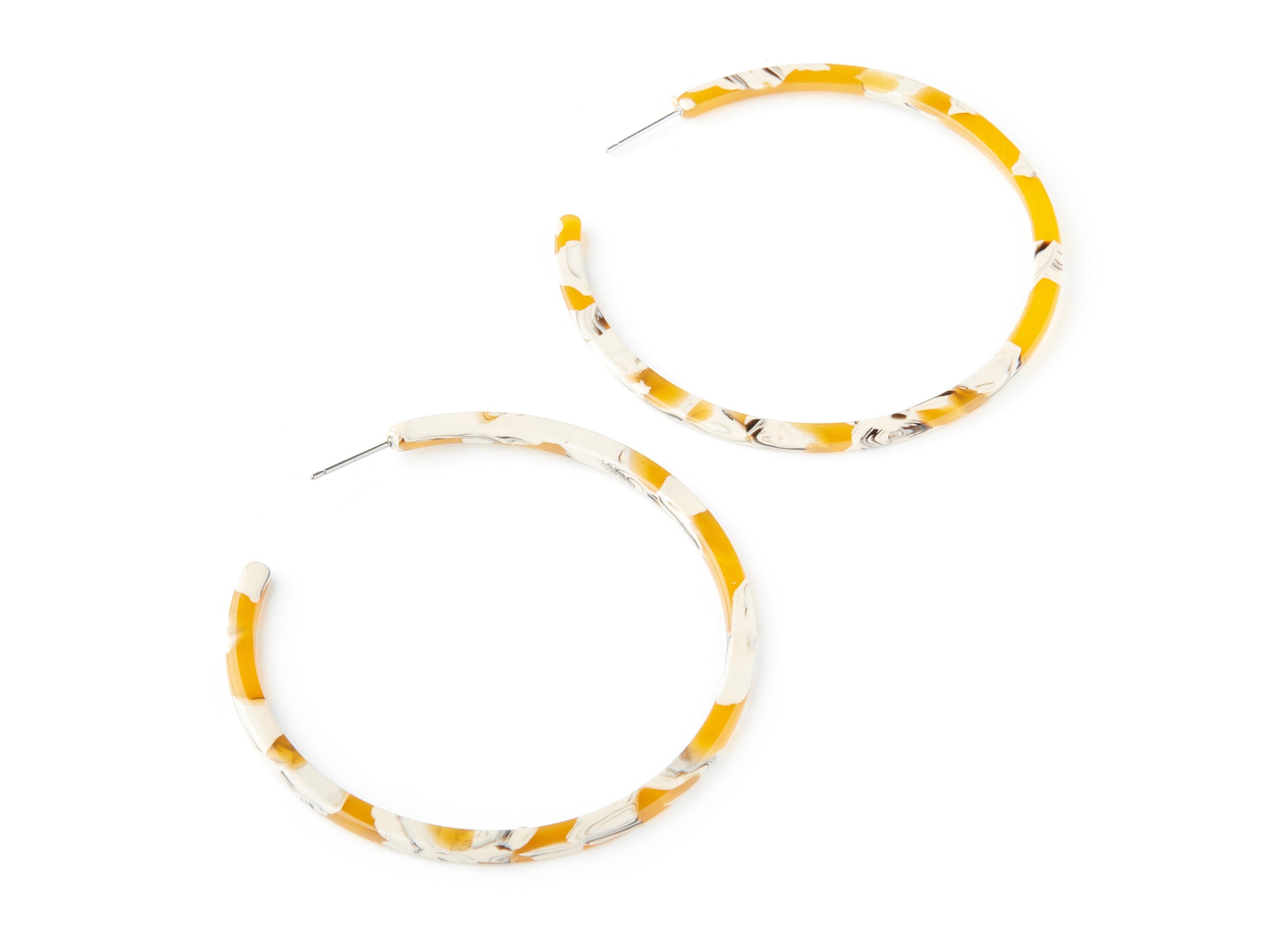 Open Hoop Earrings Stud - 2.5 inch Hoop Earring - Yellow Acetate Round Earring Post Open Cirle - Color : A14 - 63.5x63.5x2.8mm - AC1171H - DOMEDBAZAAR