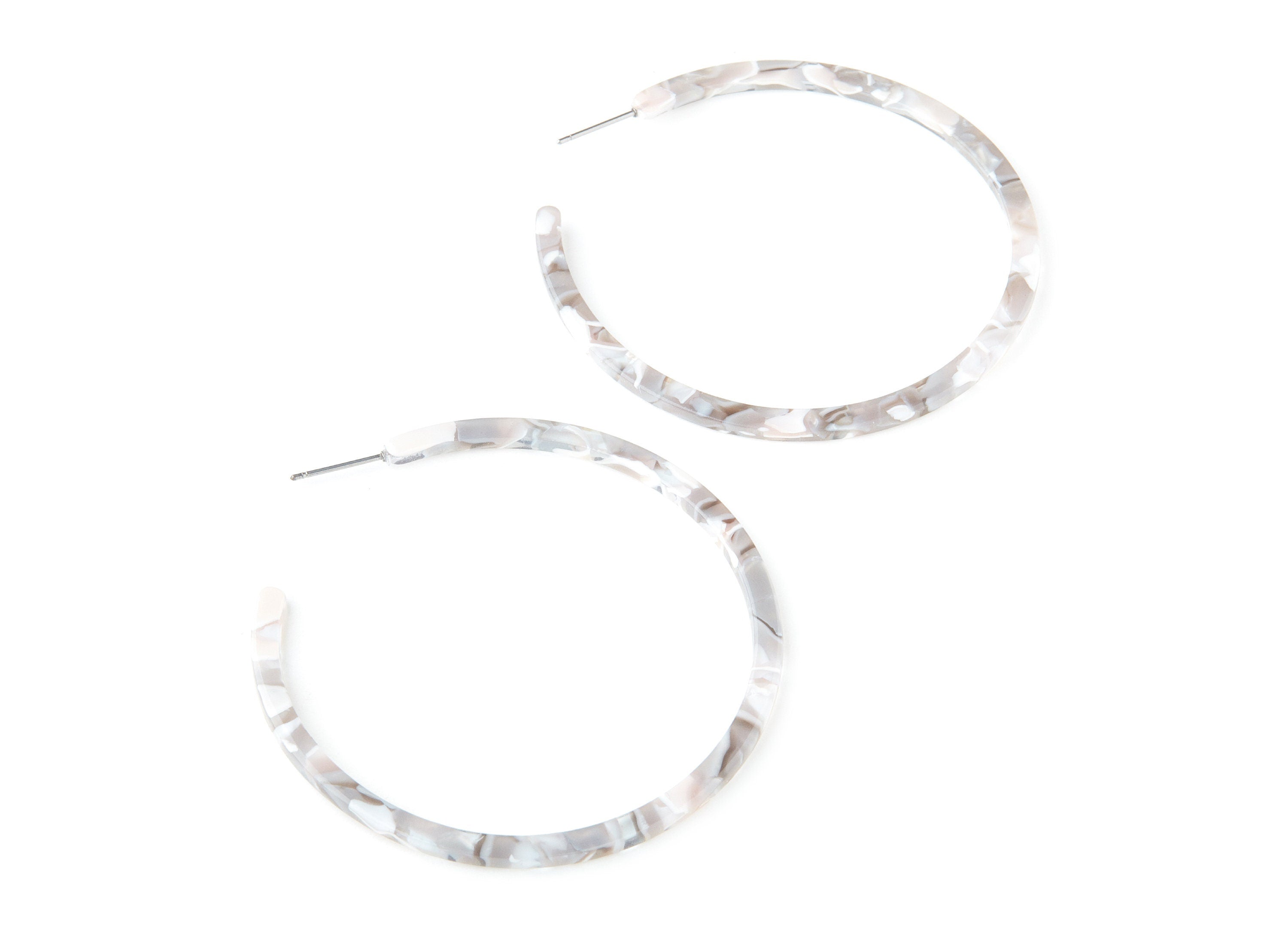 Open Hoop Earrings Stud - 2.5 inch Hoop Earring - Gray Acetate Round Earring Post Open Cirle - Color : A20 - 63.5x63.5x2.8mm - AC1171J - DOMEDBAZAAR