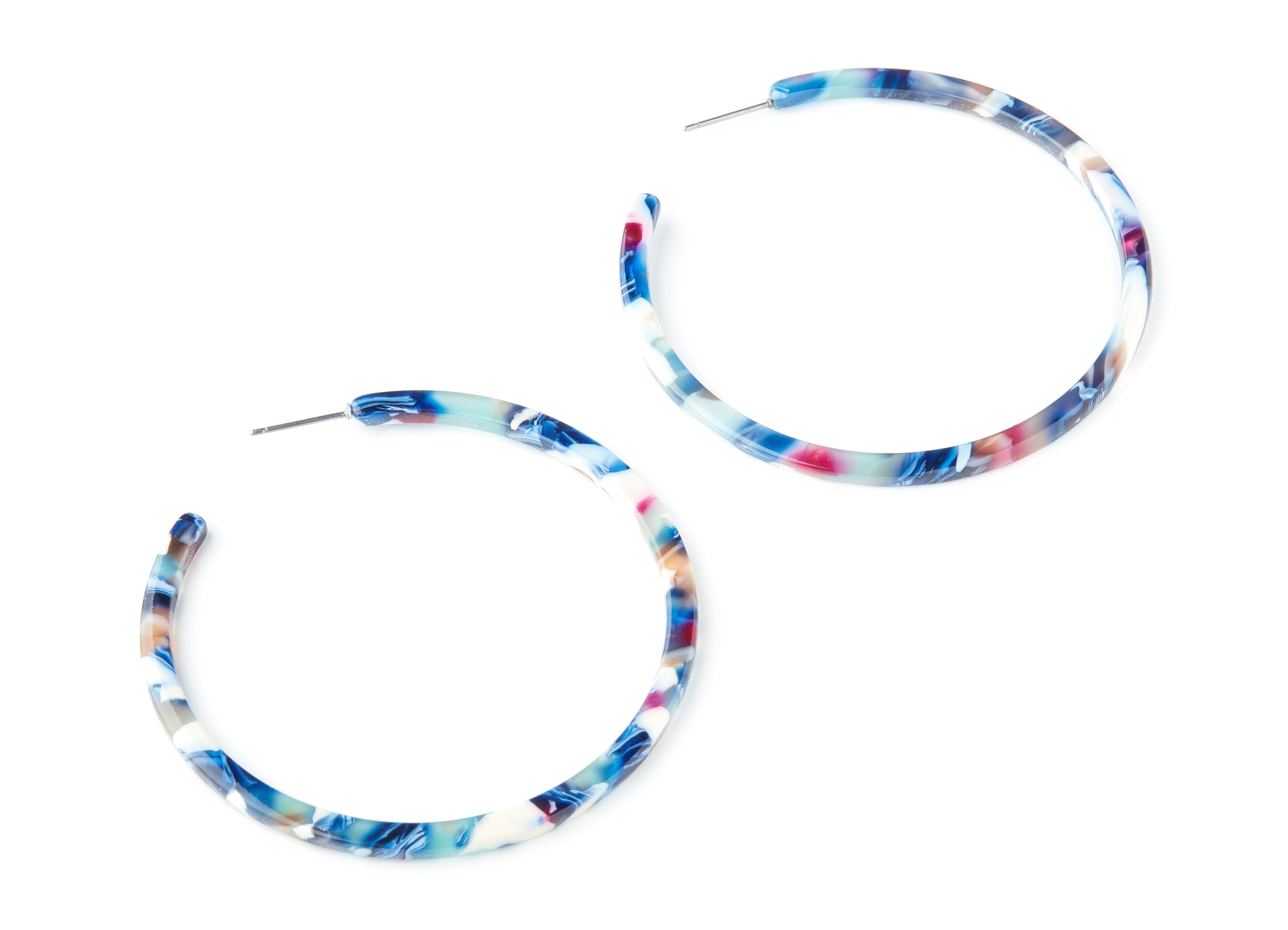 Open Hoop Earrings Stud - 2.5 inch Hoop Earring - Blue Acetate Round Earring Post - Open Cirle - Color : A19 - 63.5x63.5x2.8mm - AC1171L - DOMEDBAZAAR