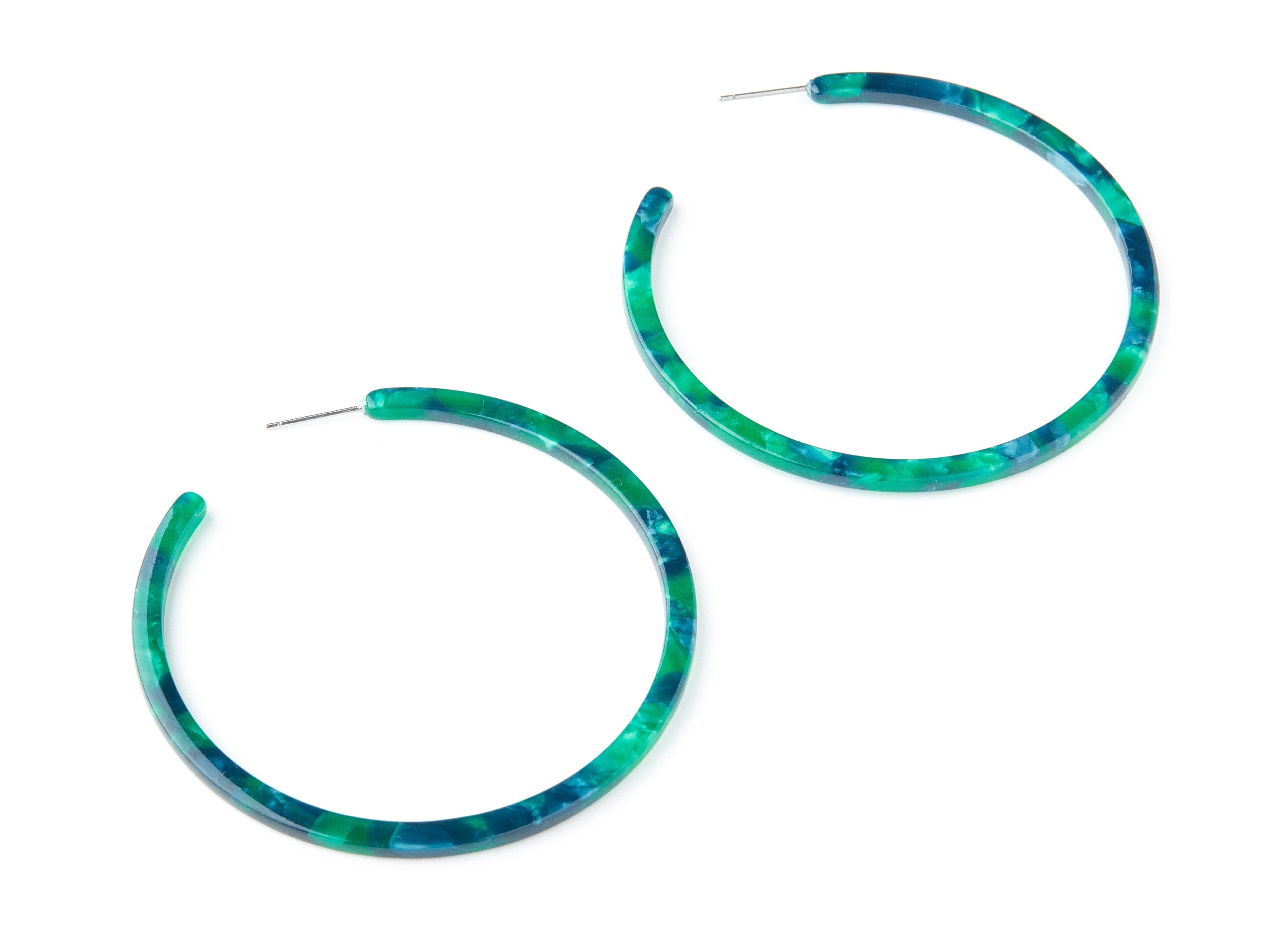 Open Hoop Earrings Stud - 2.5 inch Hoop Earring - Green Acetate Round Earring Post - Open Cirle - Color : A13 - 63.5x63.5x2.8mm - AC1171P - DOMEDBAZAAR