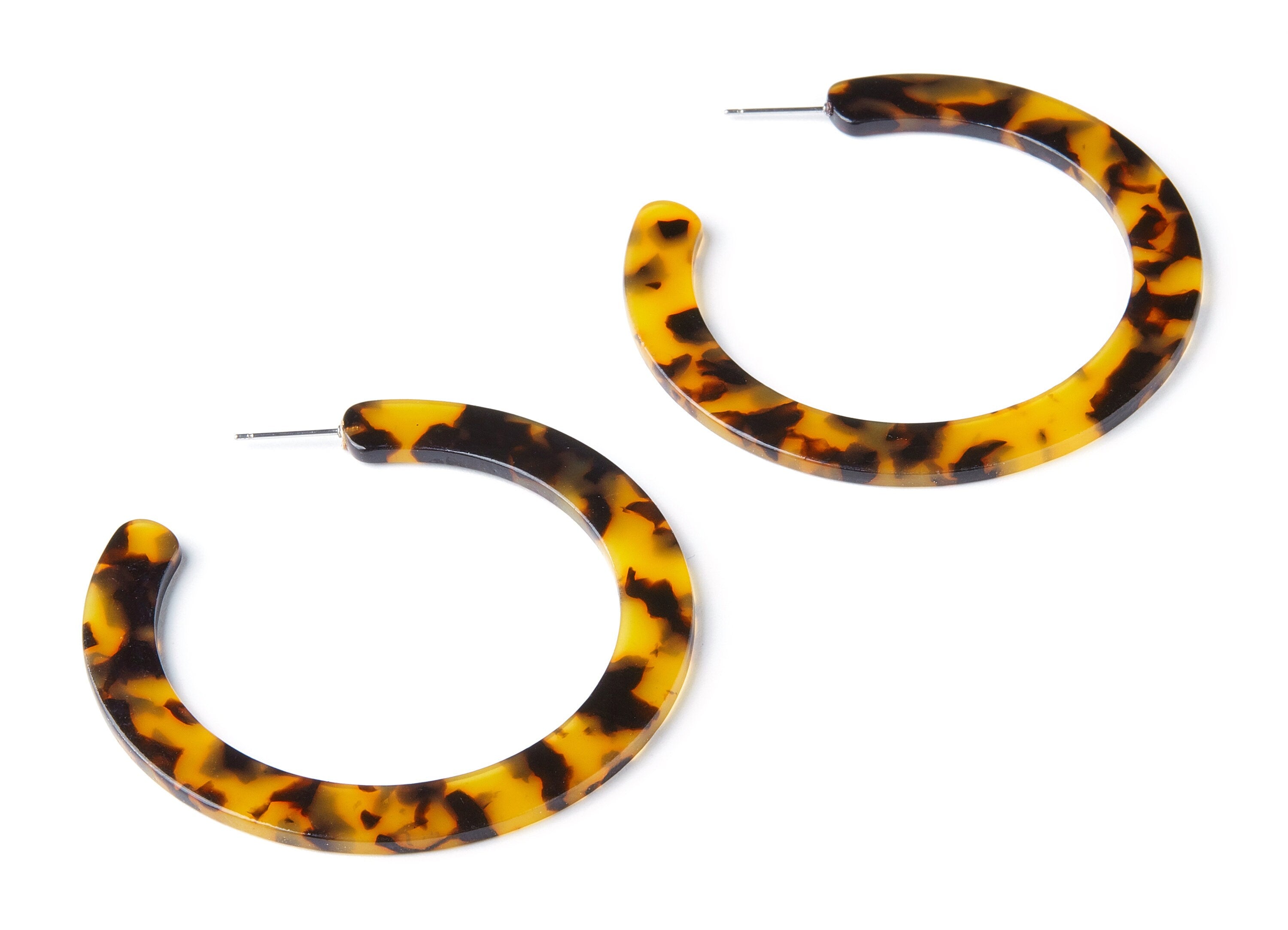 Open Hoop Earrings Stud - 2.5 inch Hoop Earring - Tortoise Shell Acetate Round Earring Post - Color Code: A01 - 63.5x2.5mm - AC1572-A01 - DOMEDBAZAAR