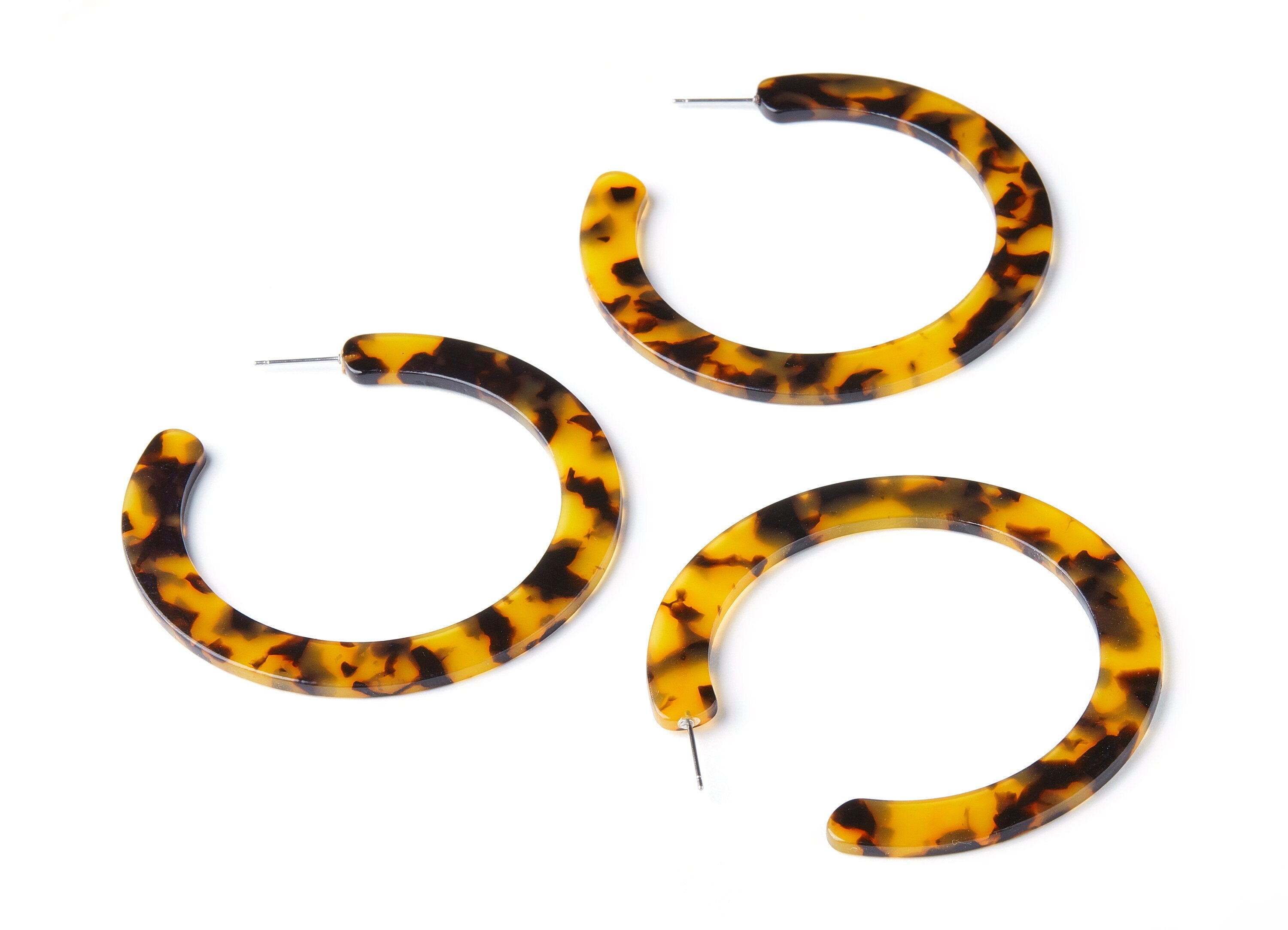 Open Hoop Earrings Stud - 2.5 inch Hoop Earring - Tortoise Shell Acetate Round Earring Post - Color Code: A01 - 63.5x2.5mm - AC1572-A01 - DOMEDBAZAAR