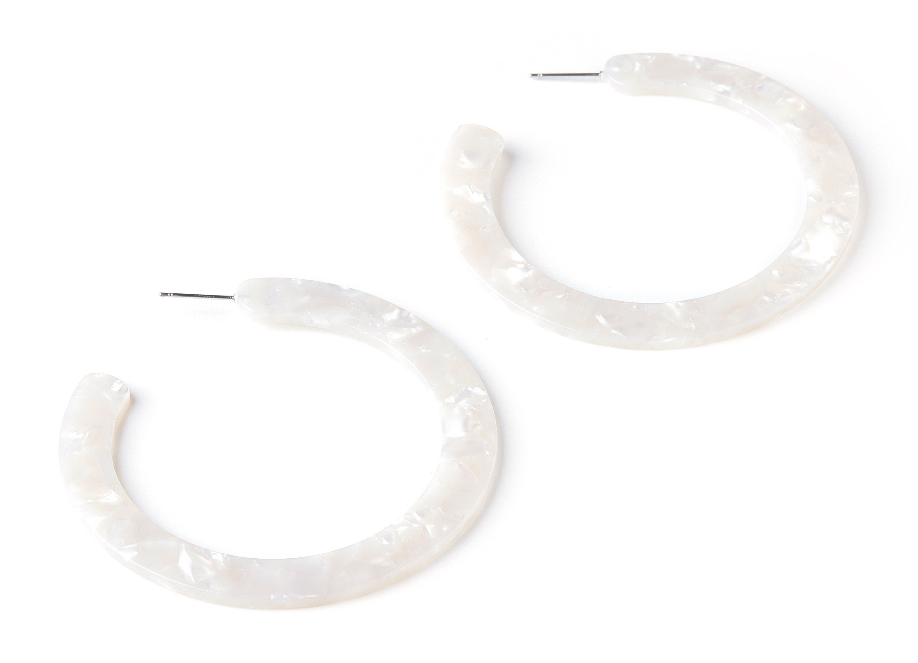 Open Hoop Earrings Stud - 2.5 inch Hoop Earring - Ivory Acetate Round Earring Post - Open Circle - Color Code: A12 - 63.5x2.5mm - AC1572-A12 - DOMEDBAZAAR