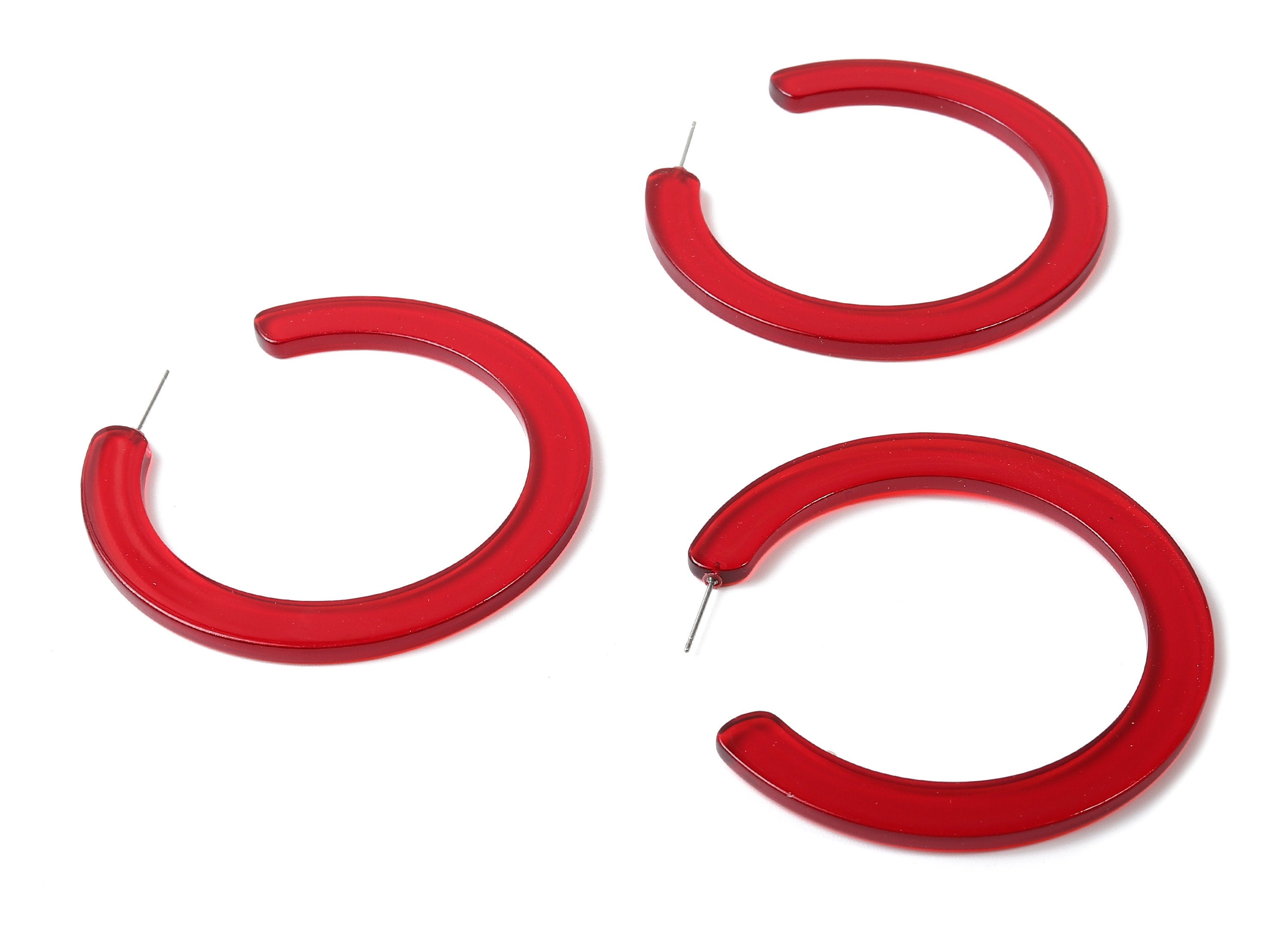 Open Hoop Earrings Stud - 2.5 inch Hoop Earring - Red Acetate Round Earring Post Open Circle - Color Code: A67 - 63.5x2.5mm - AC1572-A67 - DOMEDBAZAAR