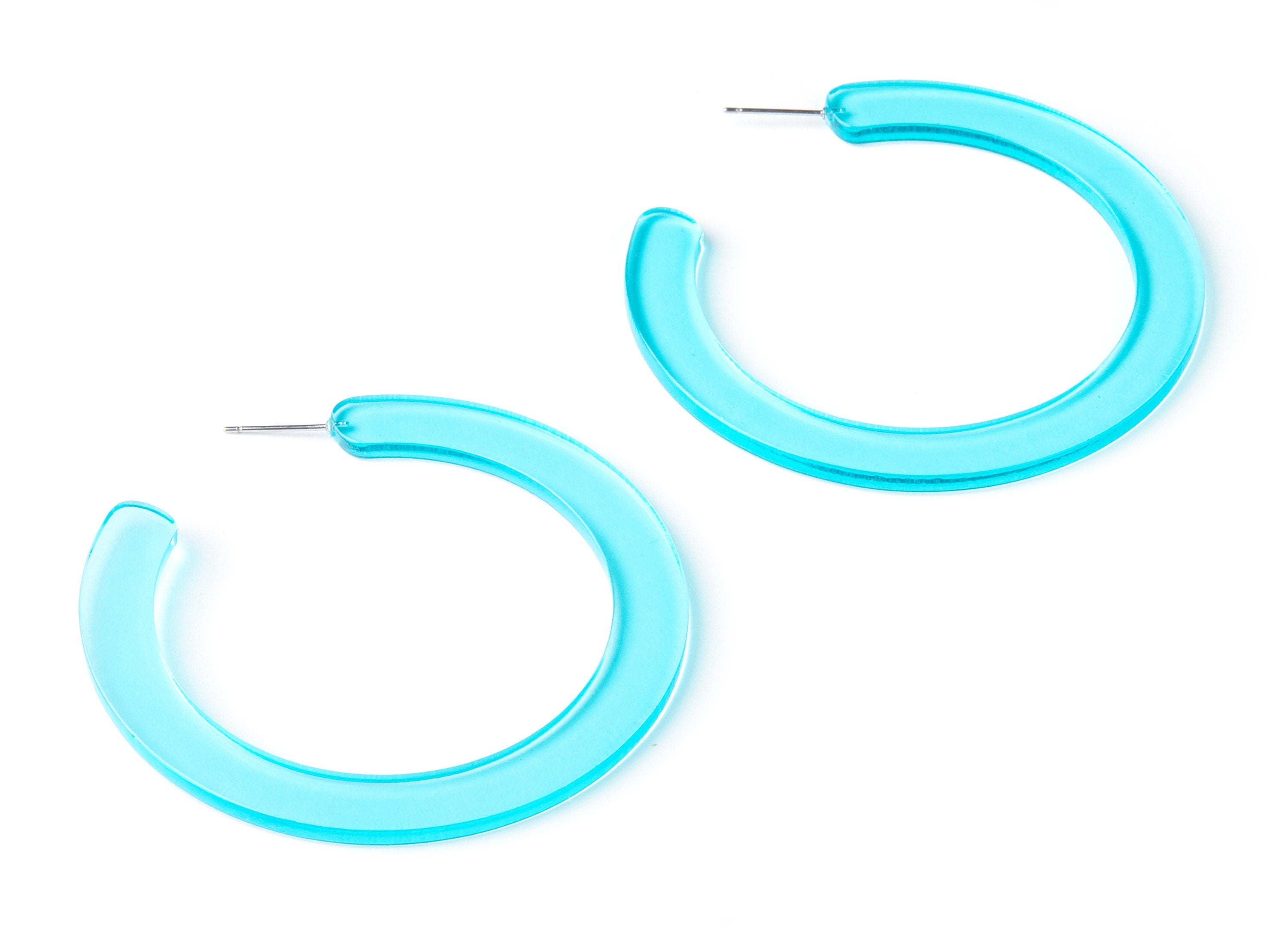 Open Hoop Earrings Stud - 2.5 inch Hoop Earring - Aqua Acetate Round Earring Post Open Circle - Color Code: A68 - 63.5x2.5mm - AC1572-A68 - DOMEDBAZAAR