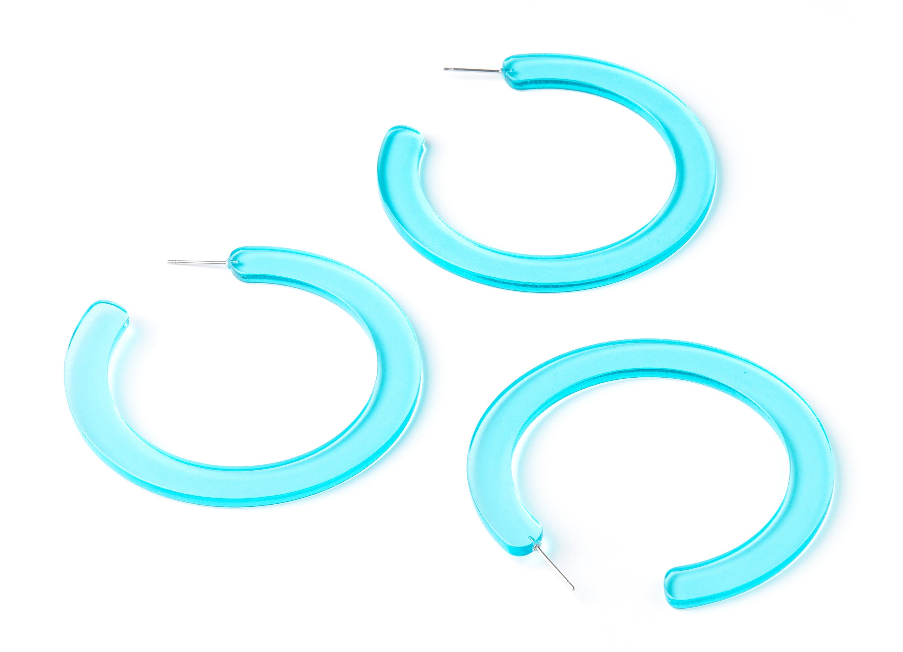 Open Hoop Earrings Stud - 2.5 inch Hoop Earring - Aqua Acetate Round Earring Post Open Circle - Color Code: A68 - 63.5x2.5mm - AC1572-A68 - DOMEDBAZAAR