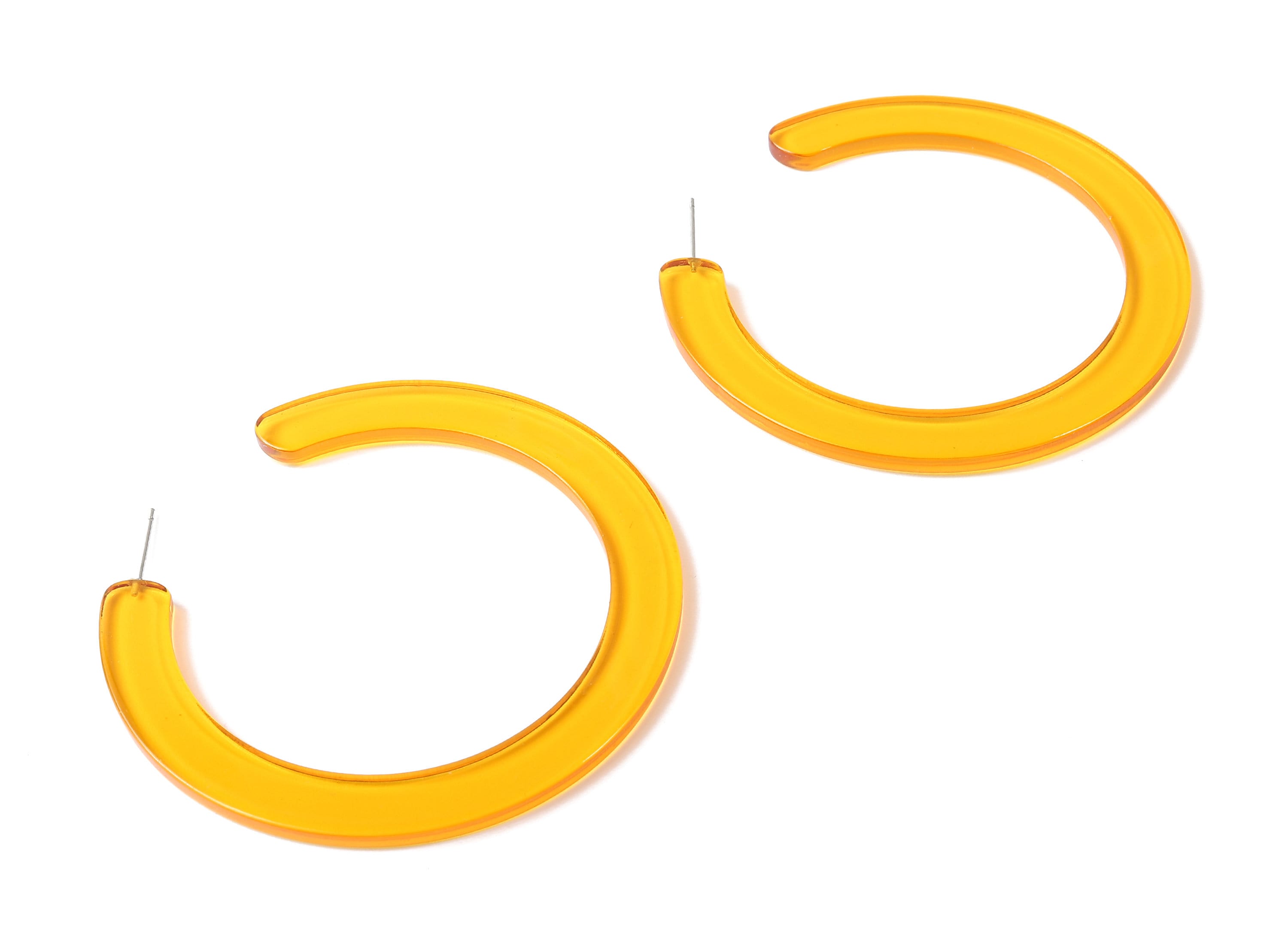 Open Hoop Earrings Stud - 2.5 inch Hoop Earring - Yellow Acetate Round Earring Post Open Circle - Color Code: A71 - 63.5x2.5mm - AC1572-A71 - DOMEDBAZAAR