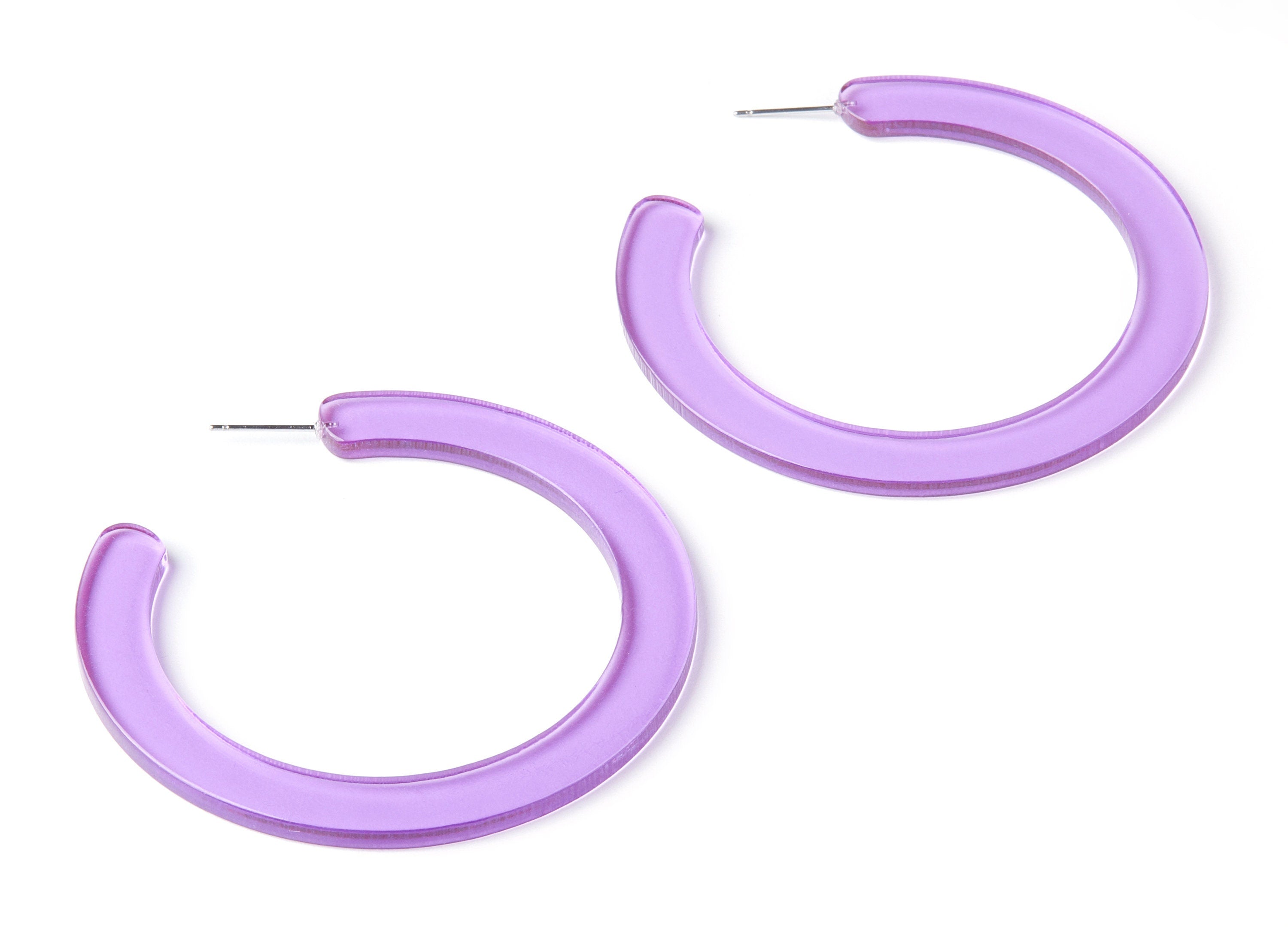 Open Hoop Earrings Stud - 2.5 inch Hoop Earring - Purple Acetate Round Earring Post Open Circle - Color Code: A72 - 63.5x2.5mm - AC1572-A72 - DOMEDBAZAAR