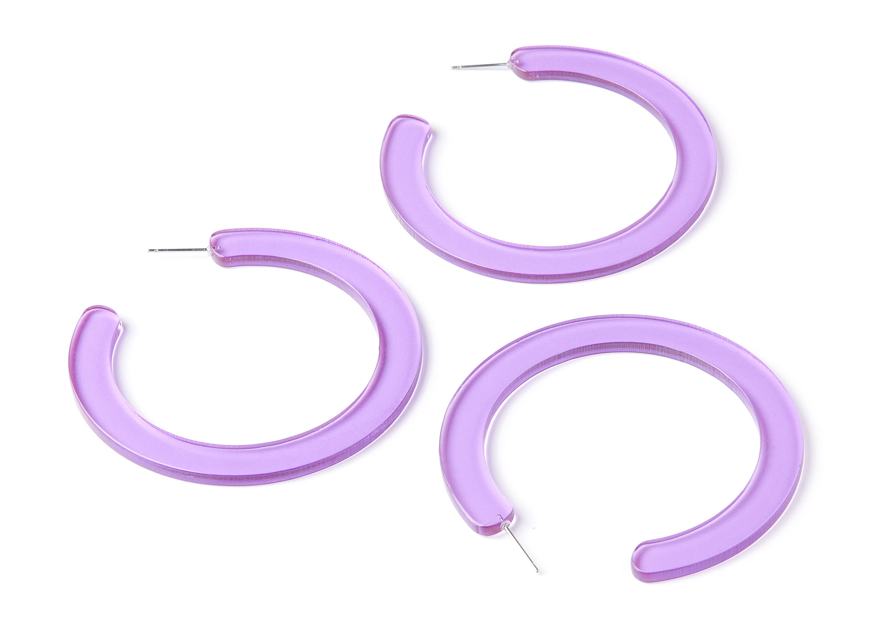 Open Hoop Earrings Stud - 2.5 inch Hoop Earring - Purple Acetate Round Earring Post Open Circle - Color Code: A72 - 63.5x2.5mm - AC1572-A72 - DOMEDBAZAAR