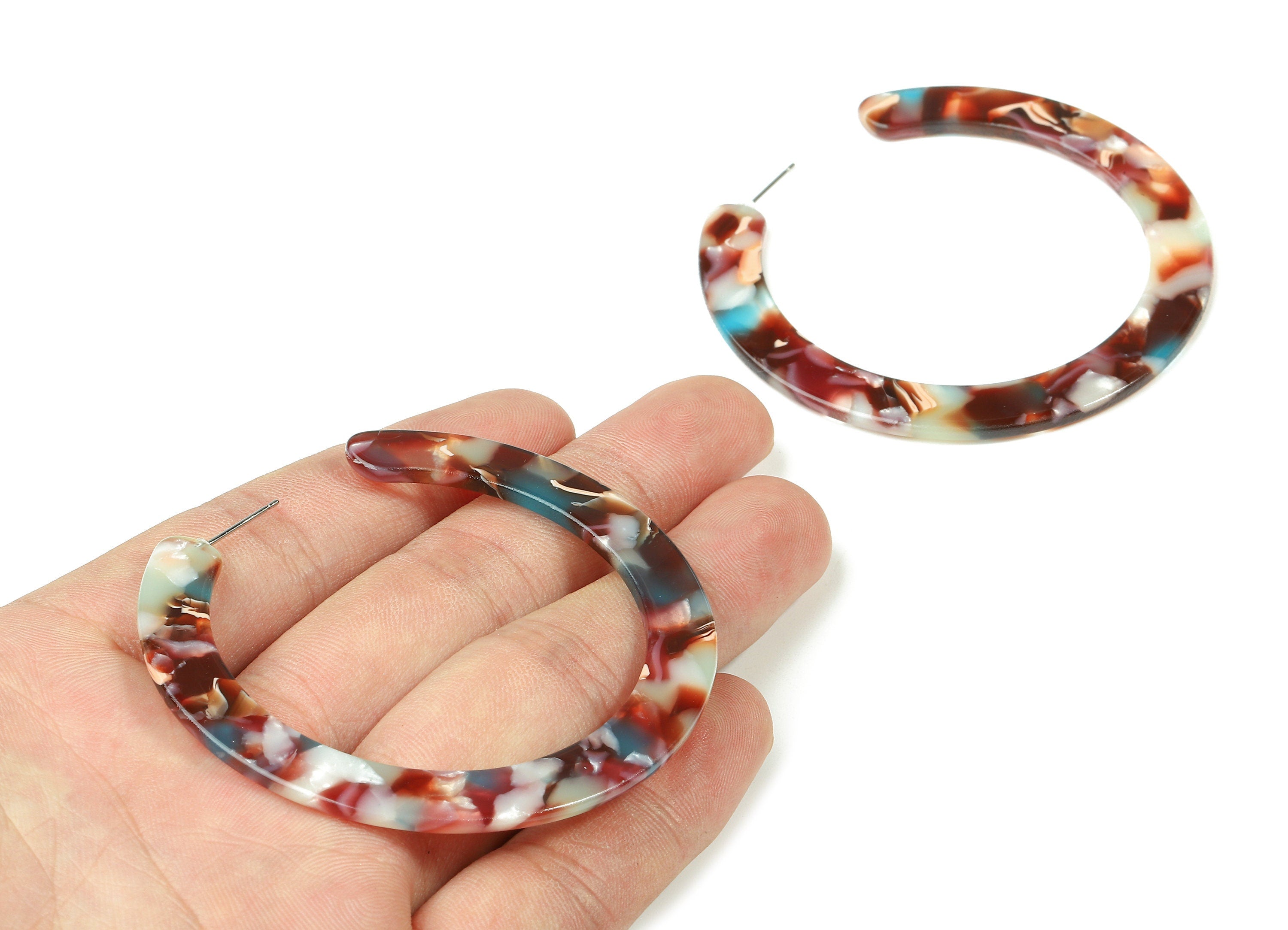 Open Hoop Earrings Stud - 2.5 inch Hoop Earring - Acetate Round Earring Post Open Circle - Color Code: A103 - 63.5x2.5mm - AC1572-A103 - DOMEDBAZAAR